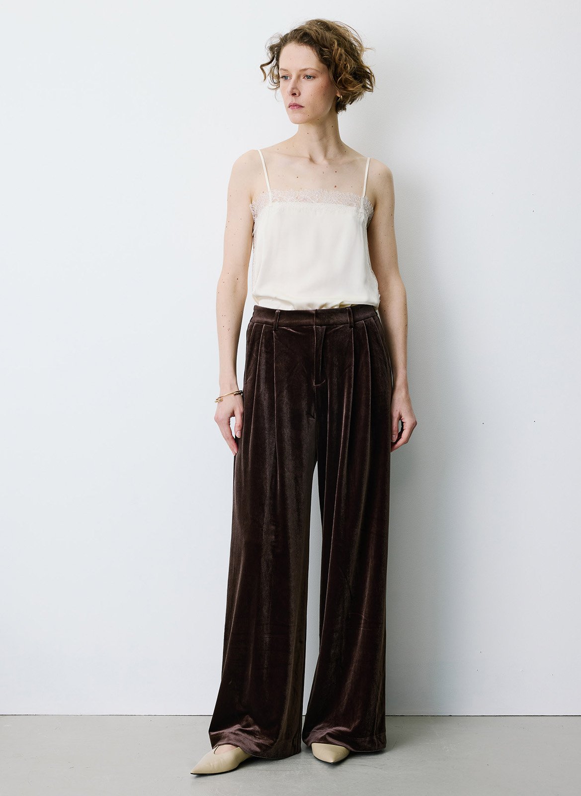 Wijde fluwelen pantalon met plooien | Bruin GRACE ET MILA Dames