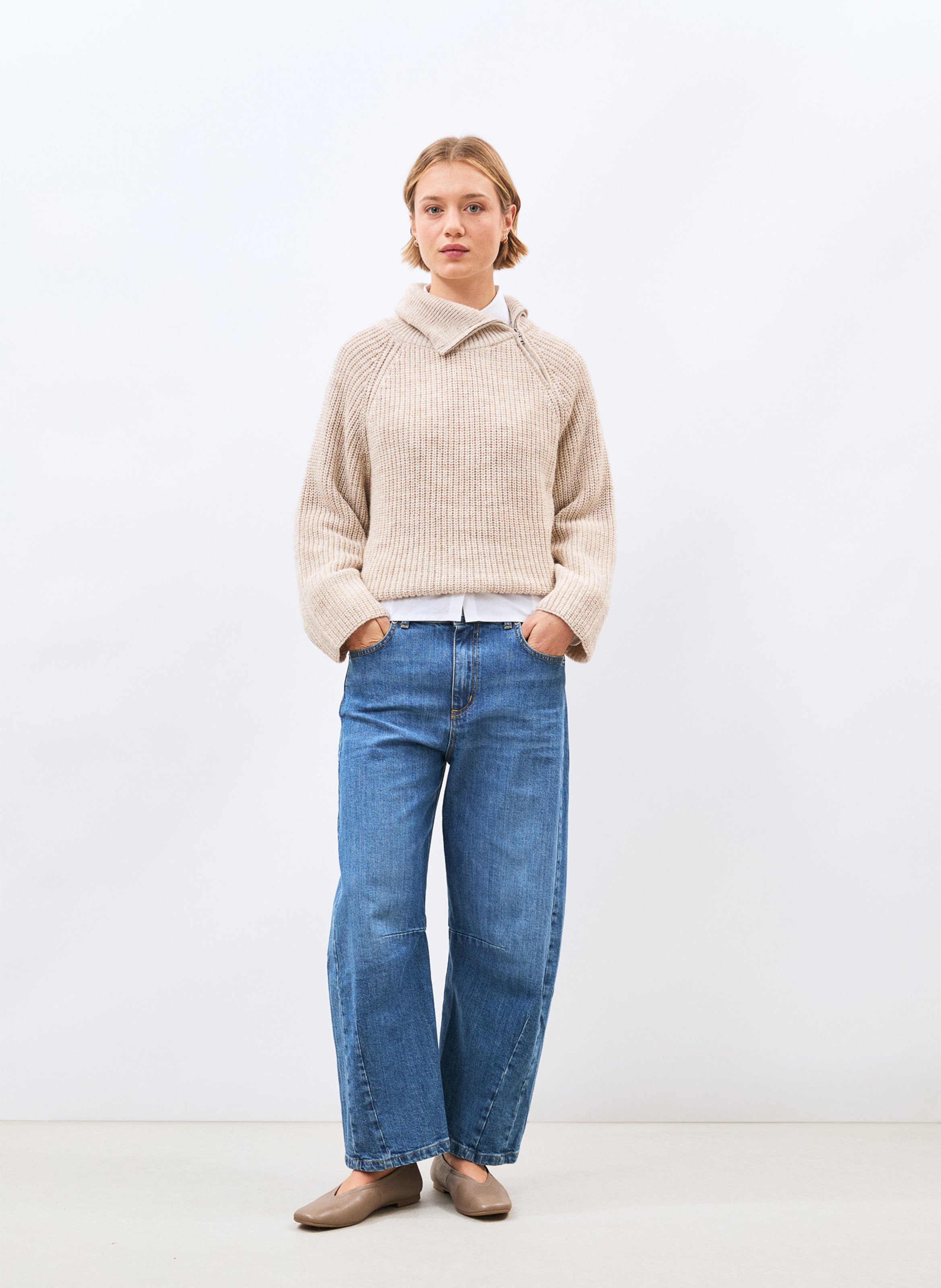 Jean barrel taille haute en coton mélangé HUMILITY Bleu
