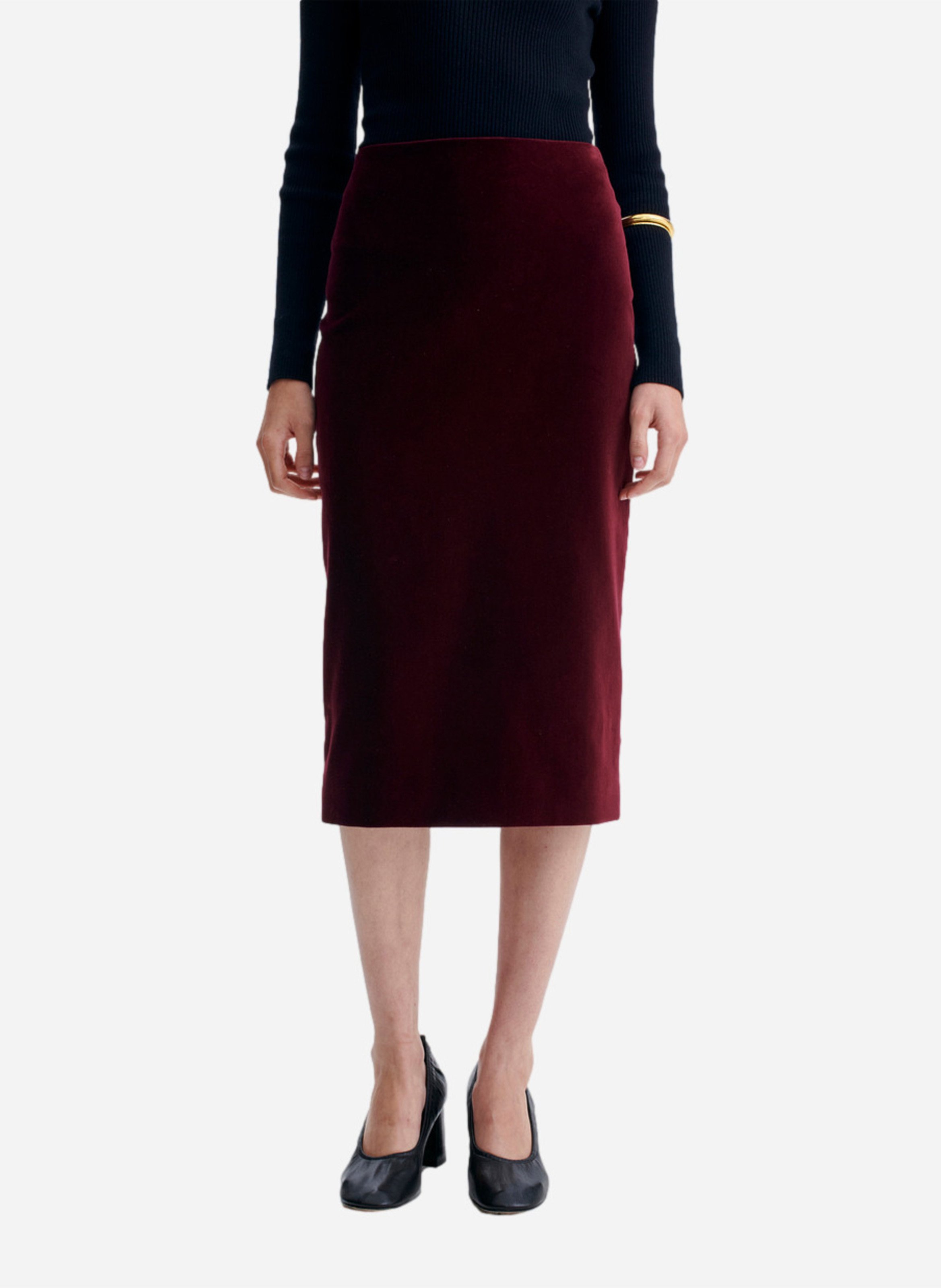 Plain velvet midi pencil skirt VANESSA BRUNO Brown