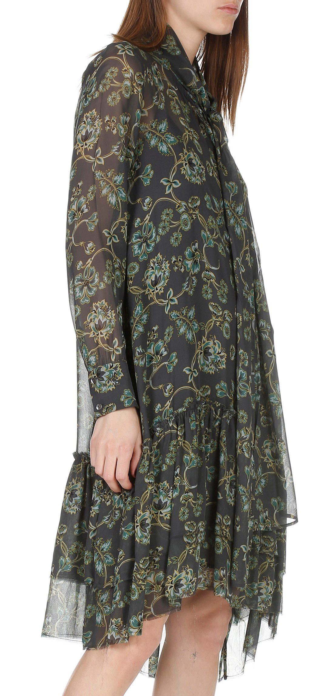Fluid printed long-sleeved dress with pussy-bow collar  ATTIC AND BARN Blue