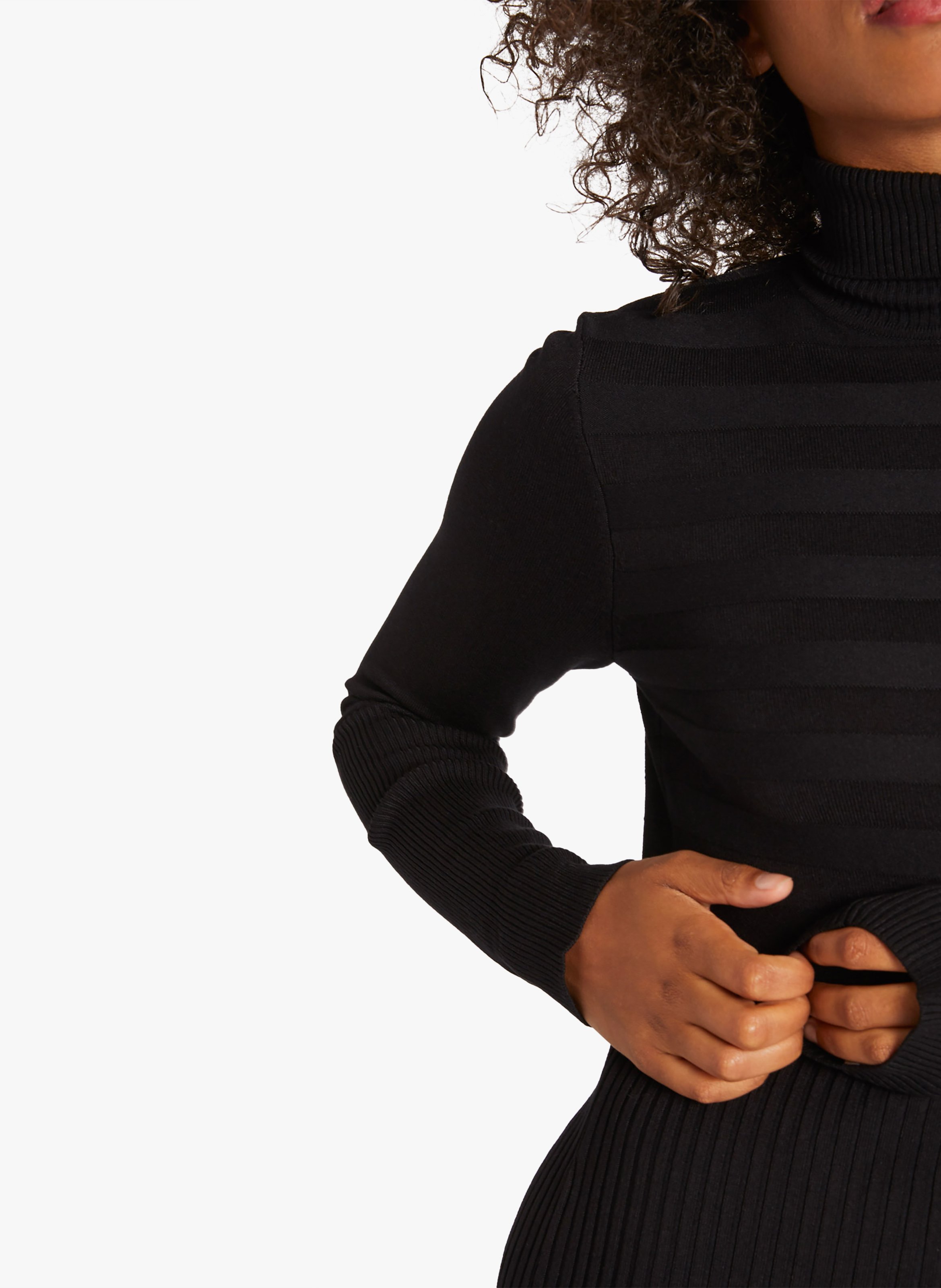 Korte jurk met opstaande kraag en ribbels MORGAN Zwart