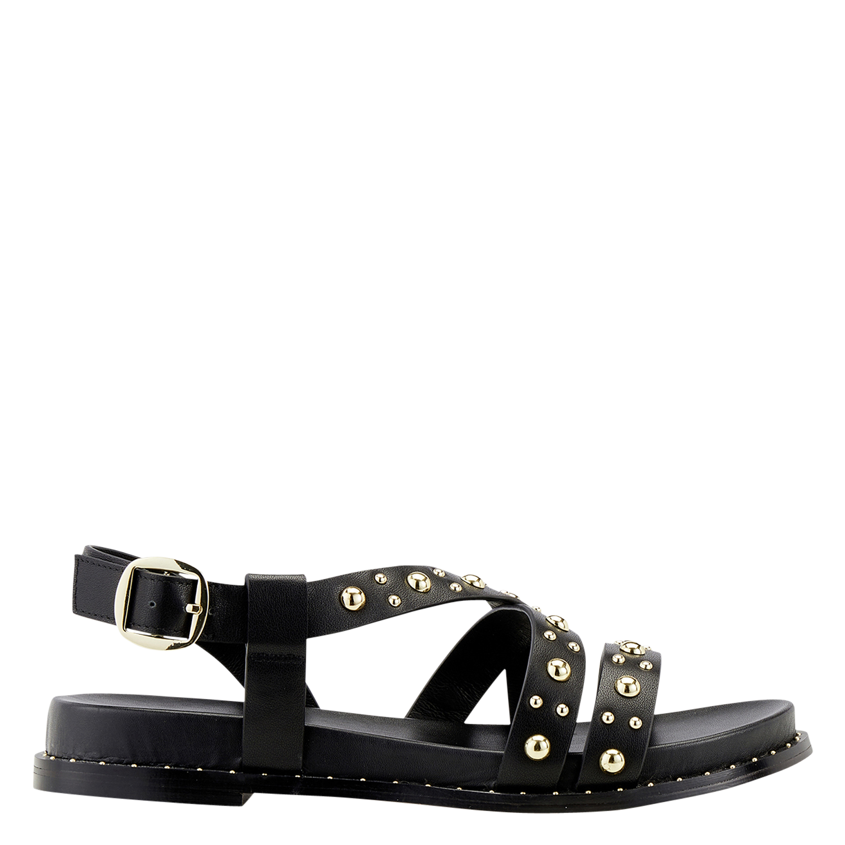 Flat asymmetrical leather sandals Noir Cosmoparis Women HOLINE