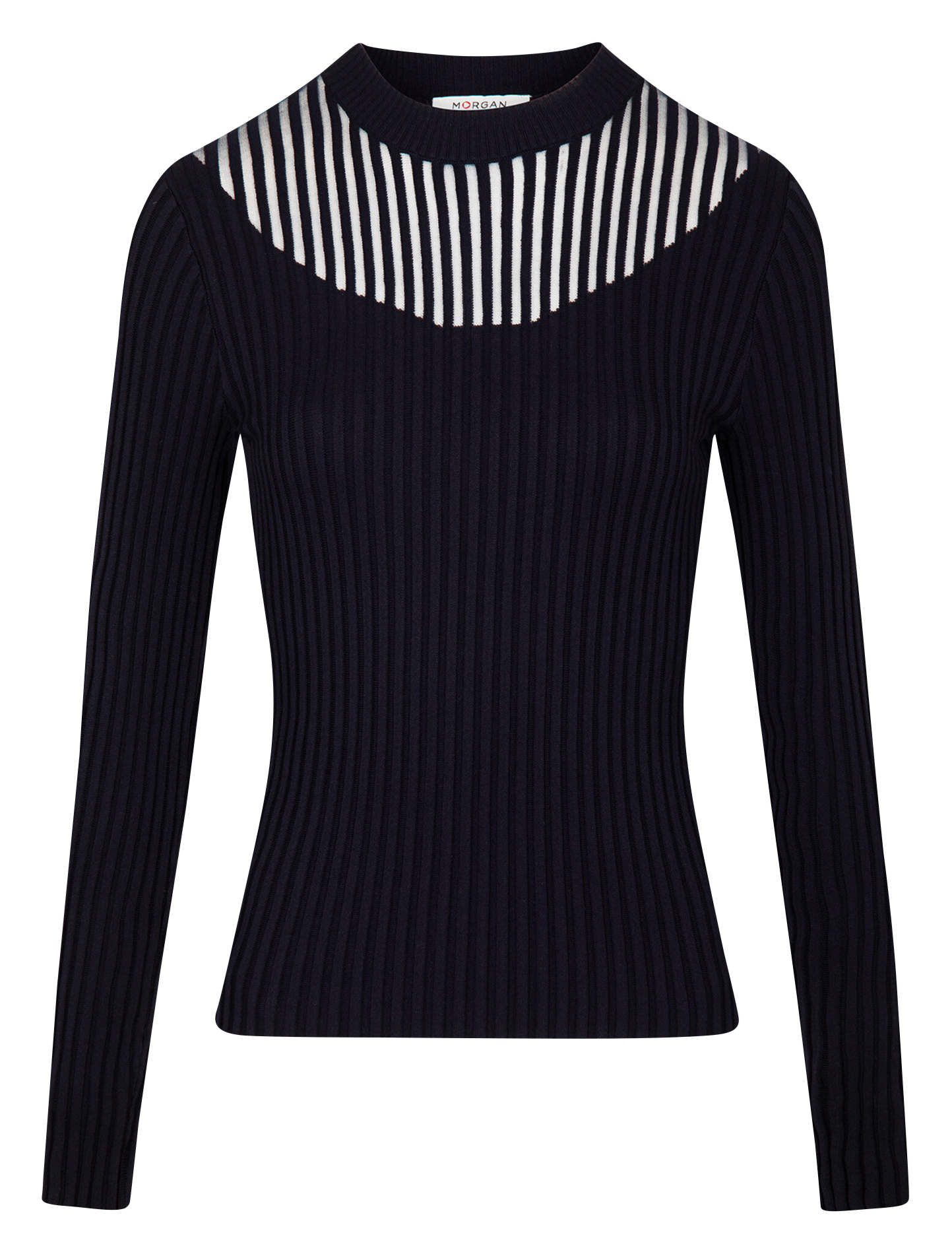 Pull col montant ajusté en maille côtelée MORGAN Bleu