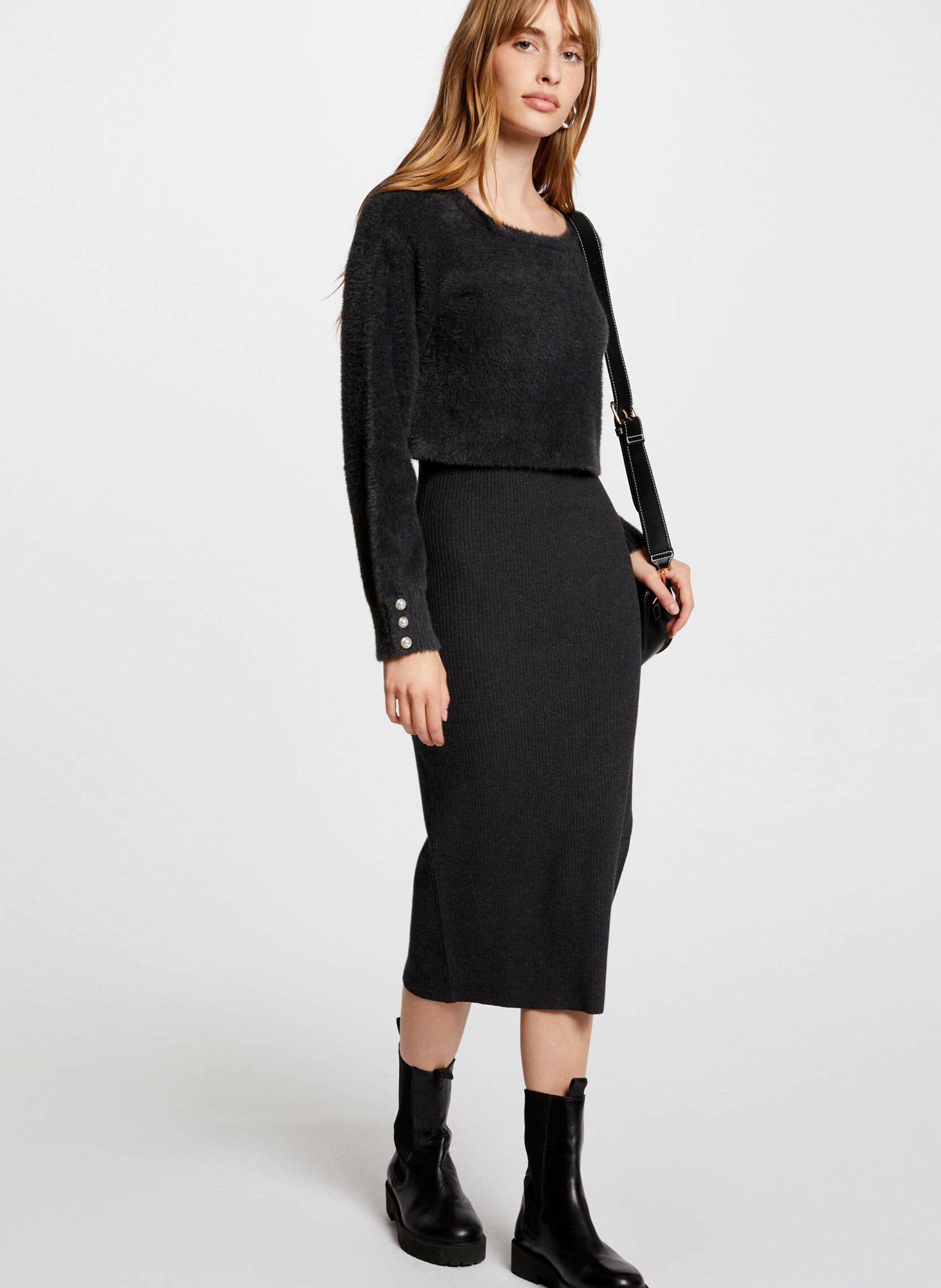 Robe midi col rond MORGAN Gris