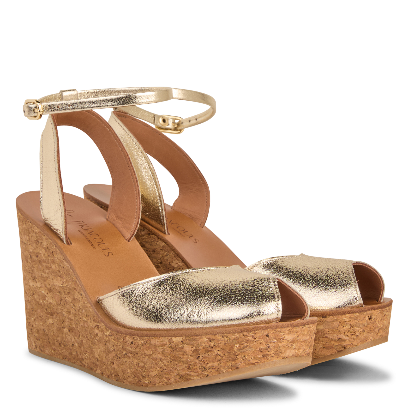 High wedge leather sandals K JACQUES Golden