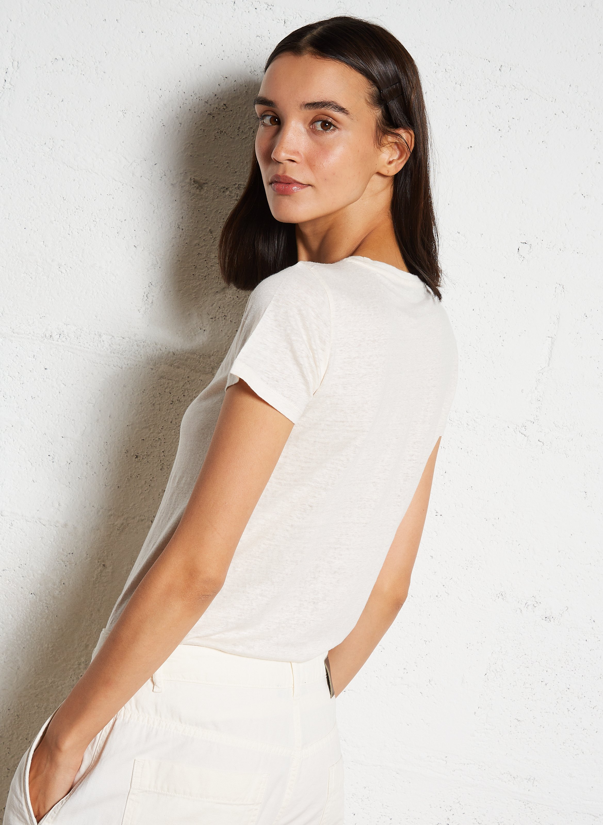 Tee-shirt col rond en lin mélangé MAJESTIC FILATURES Beige