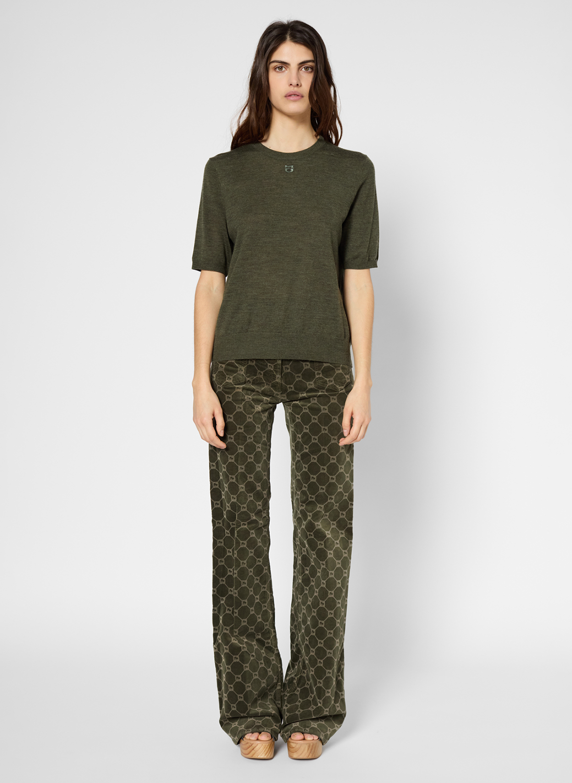 Tee-shirt droit brodé en laine mérinos GERARD DAREL Kaki