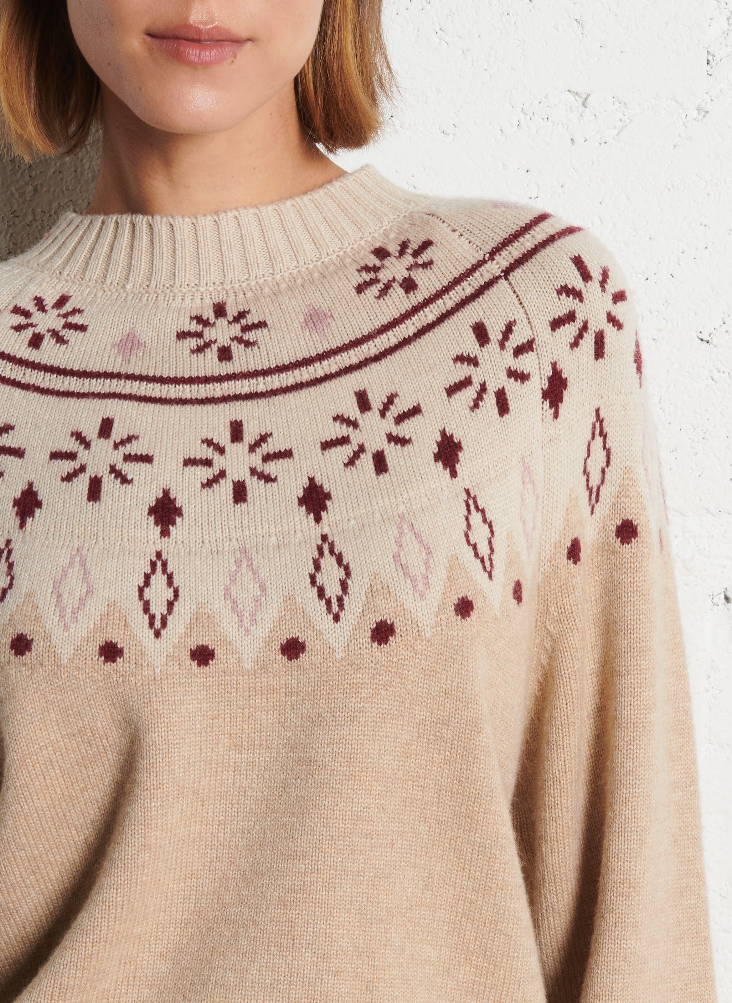 Straight knit sweater with printed pattern IKKS Beige