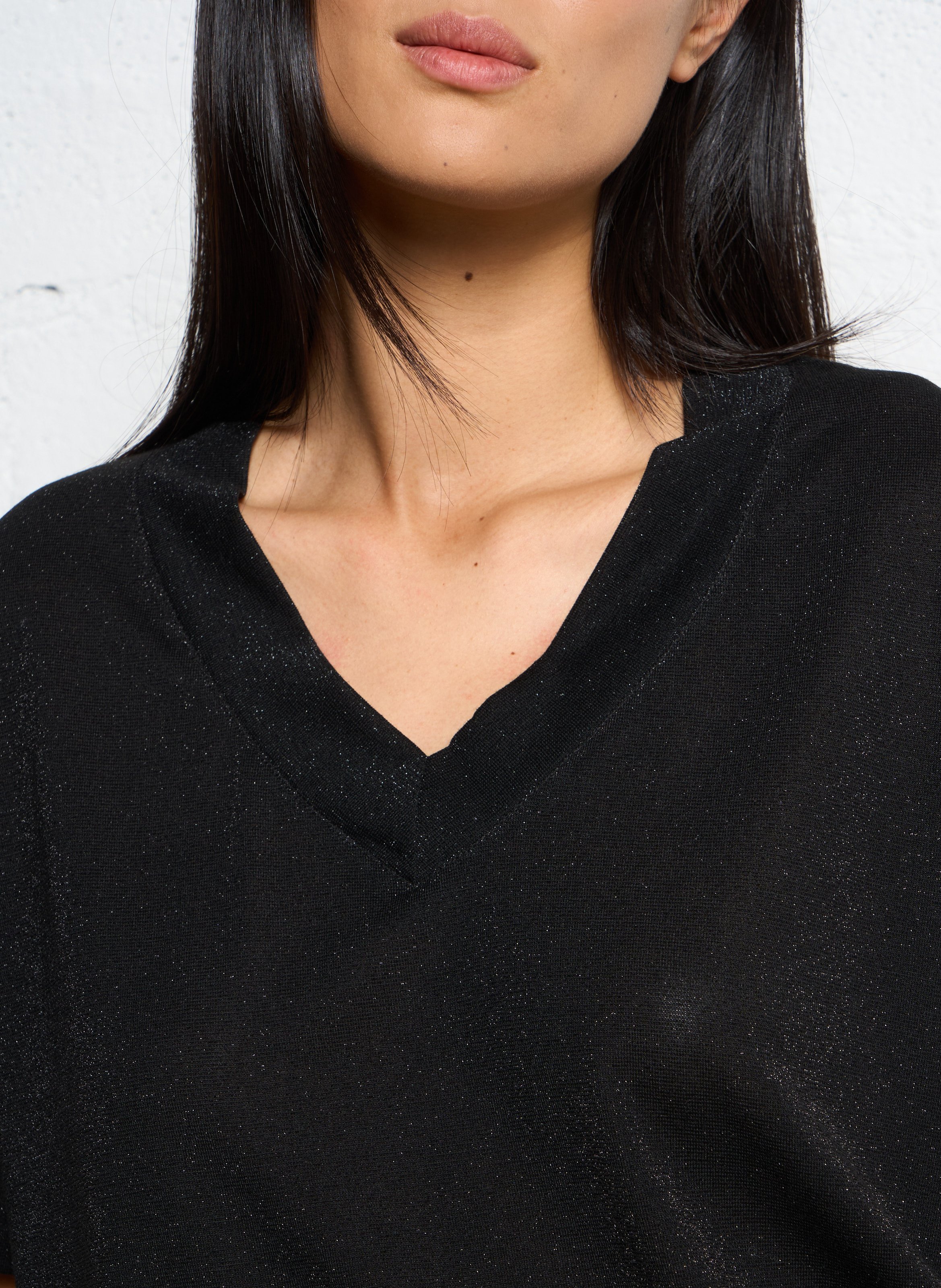 Glitter V-neck T-shirt MOMONI Black