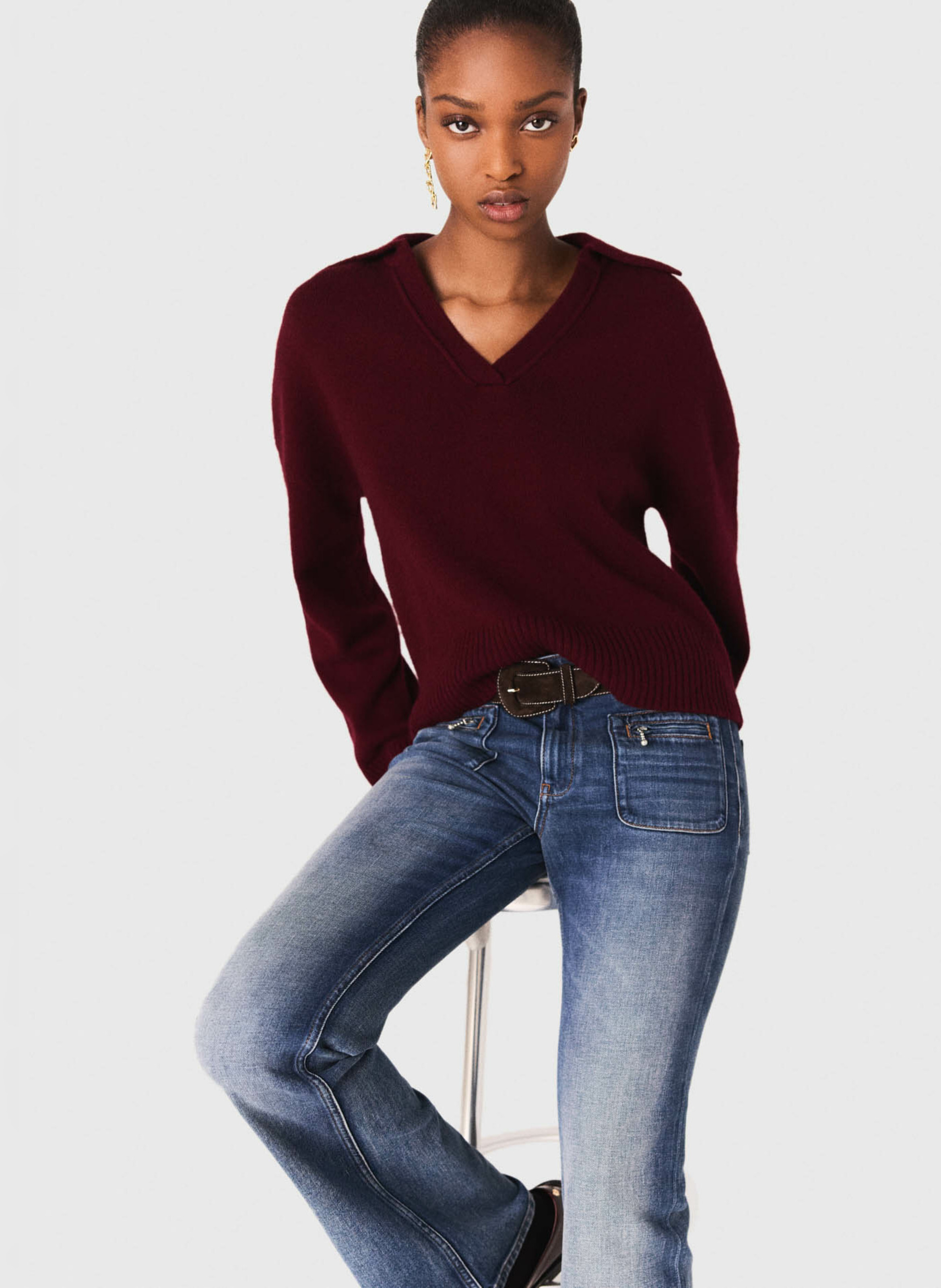 Pull col V en laine mélangée MAJE