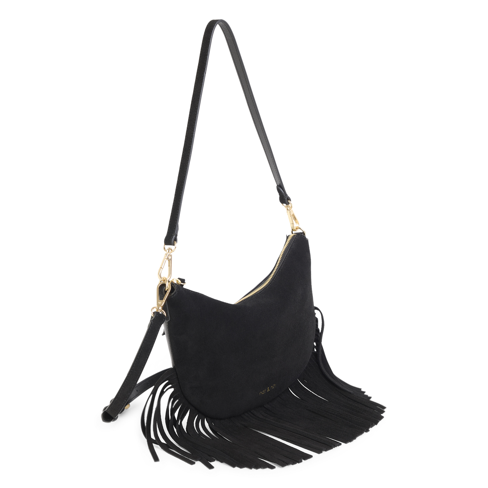 Sac bandoulière à franges en cuir NAT & NIN Noir