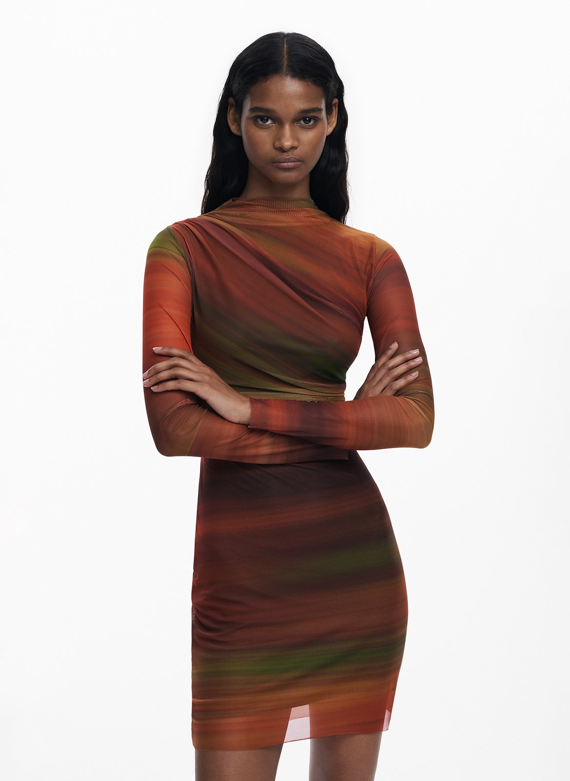 Robe courte drapée à rayures  DESIGUAL Orange