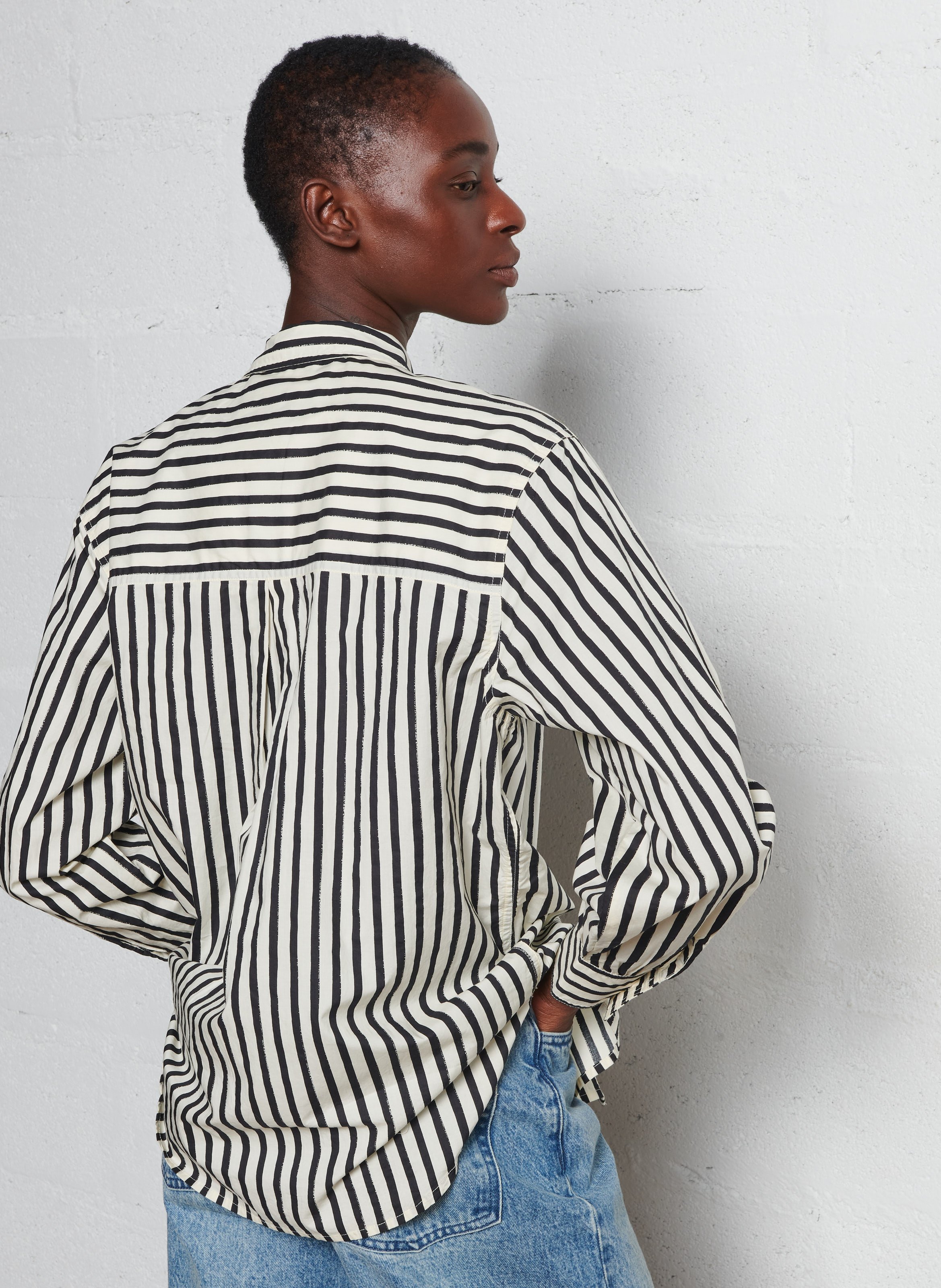 Chemise droite à rayures en coton bio FABIENNE CHAPOT Blanc