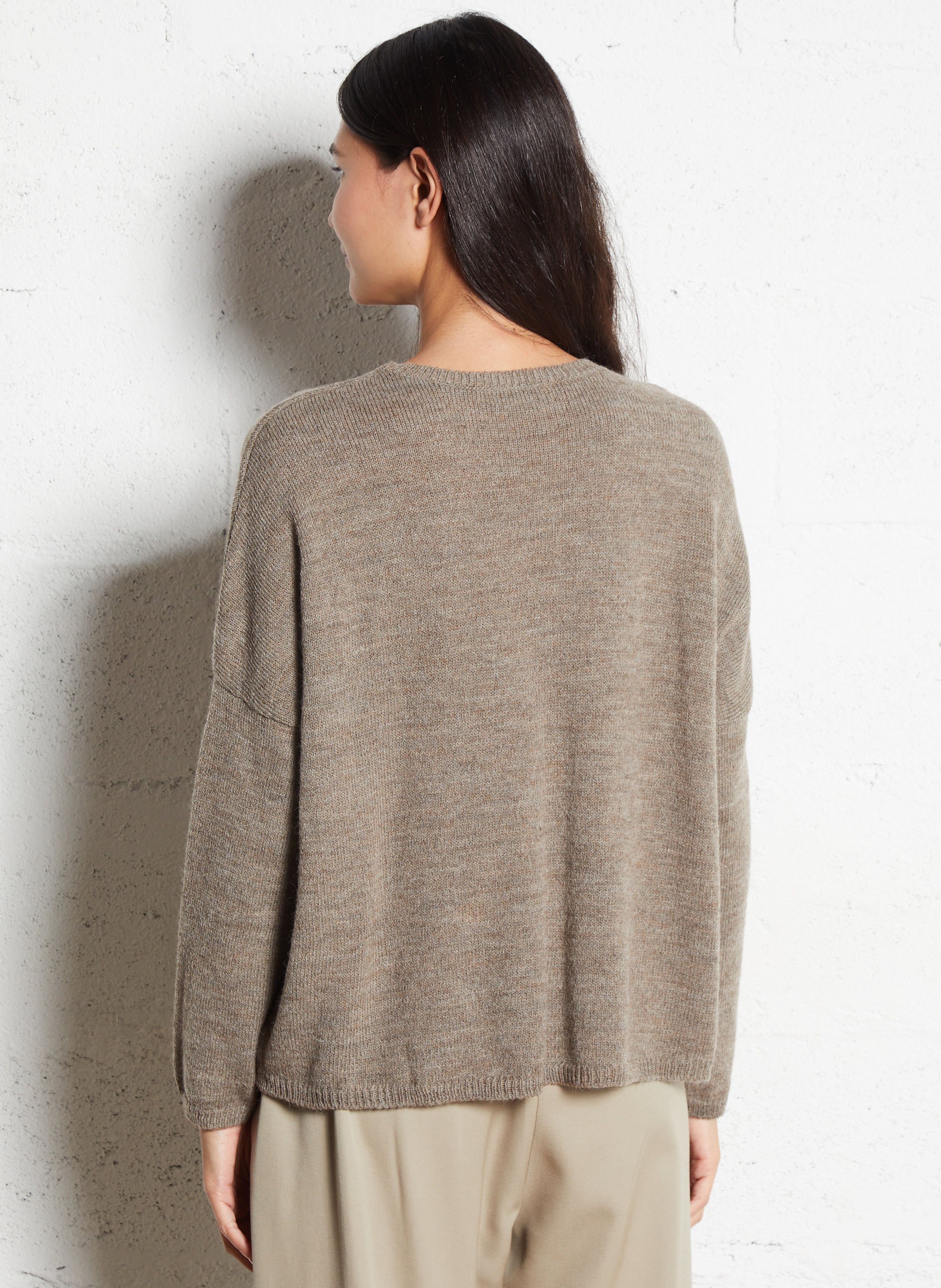 Pull oversize col rond en alpaga mélangé  MASSCOB Marron