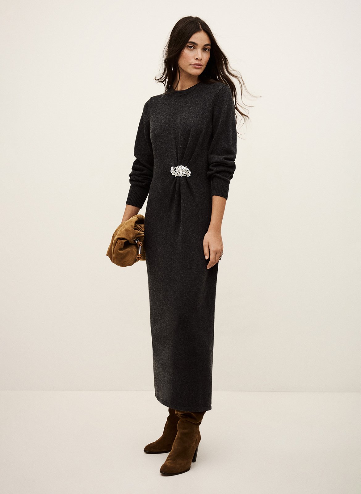 Long round-neck wool-blend dress BA&amp;SH Black