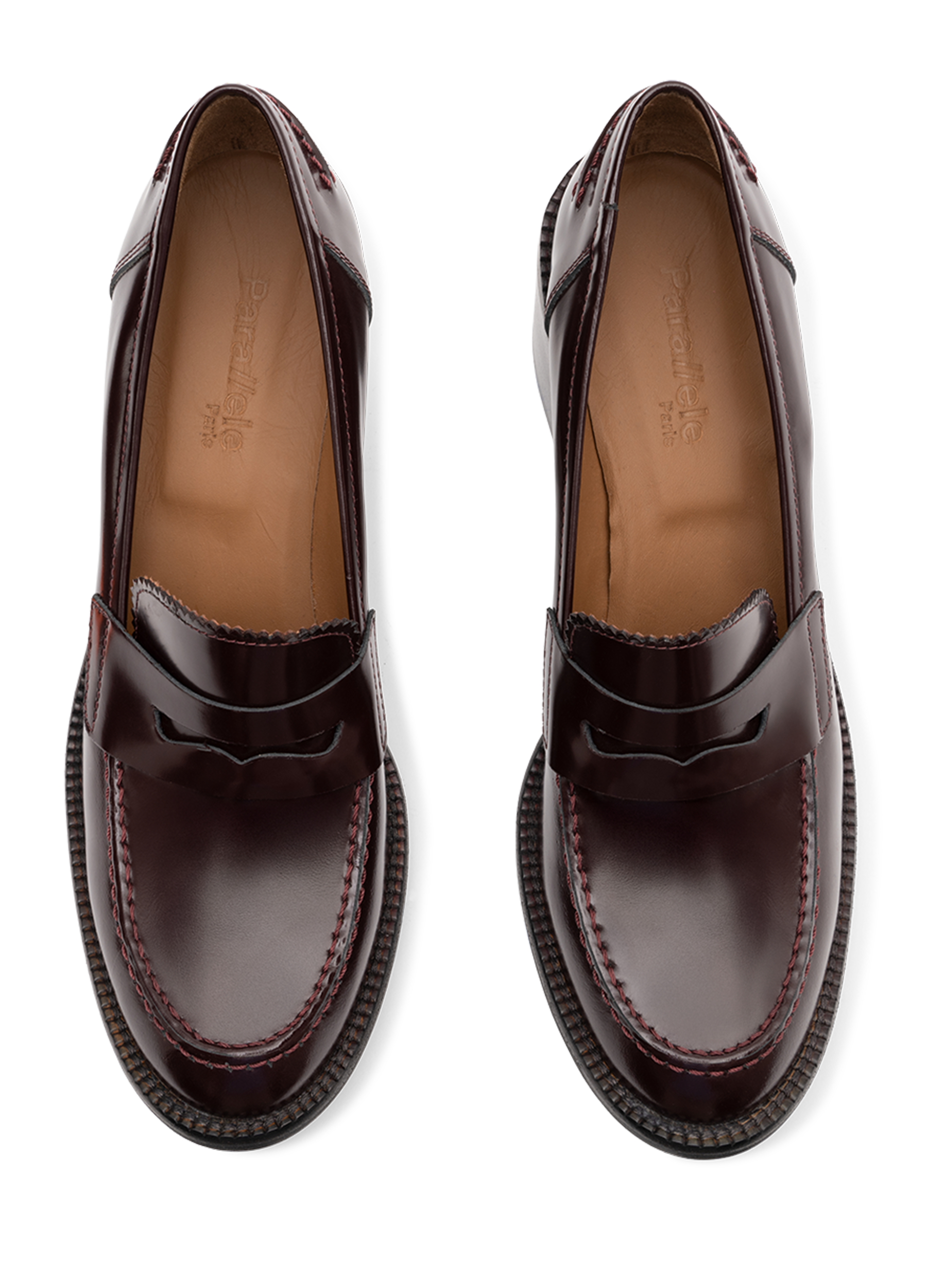 Mocassins en cuir brossé bordeaux PARALLELE PARIS Rouge