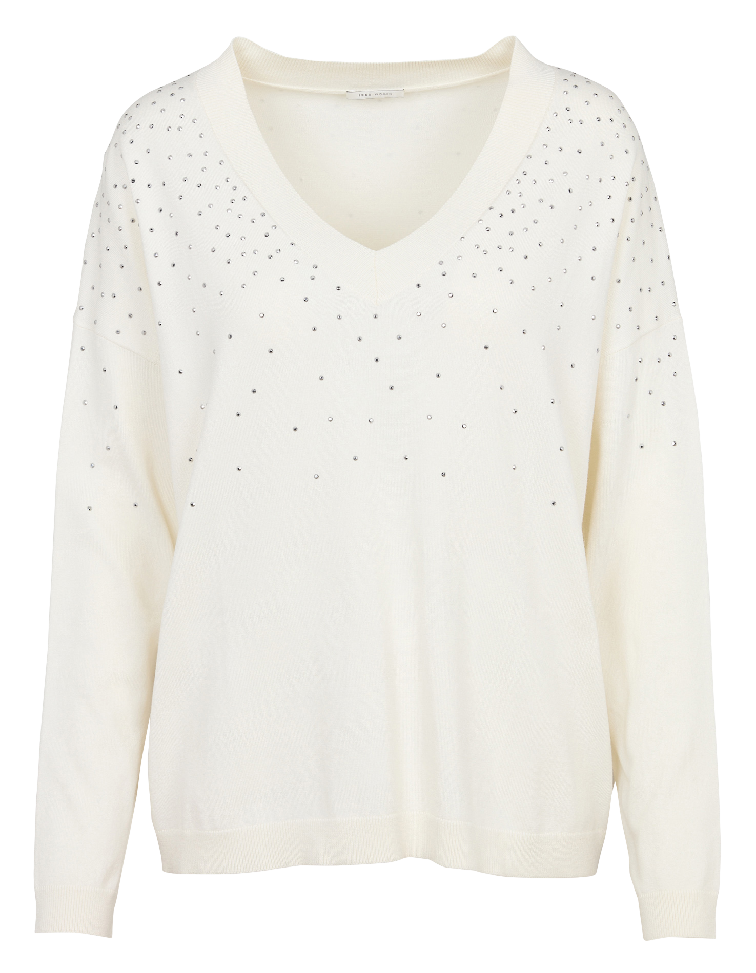 Oversized V-Ausschnitt-Pullover mit Strasssteinen IKKS Weiss