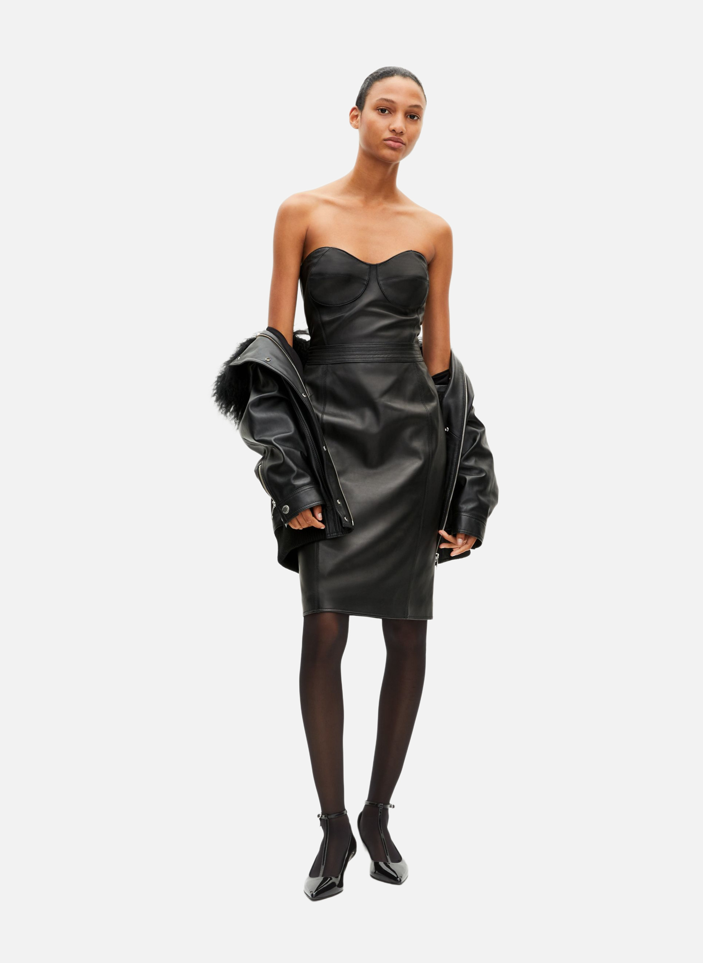 Short strapless leather dress THE KOOPLES Black