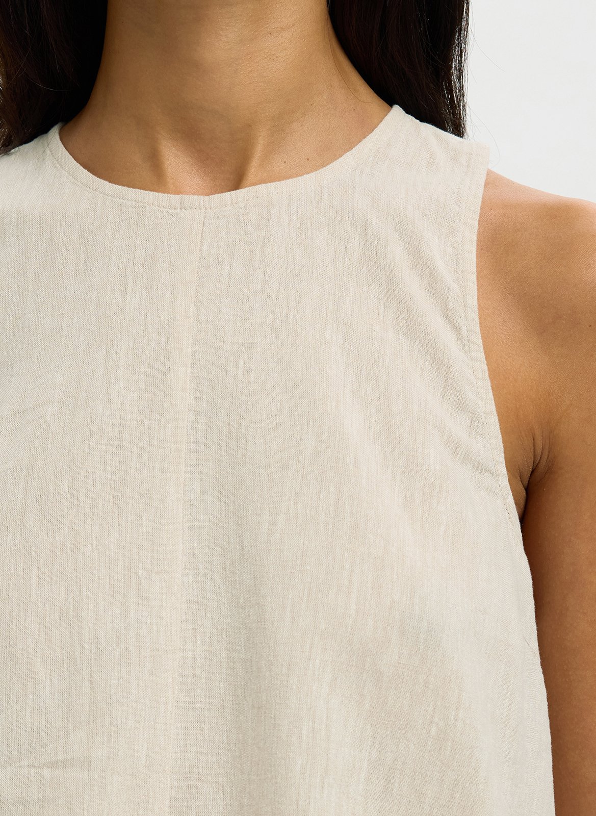 Round-neck top in blended linen and organic cotton SELECTED Beige