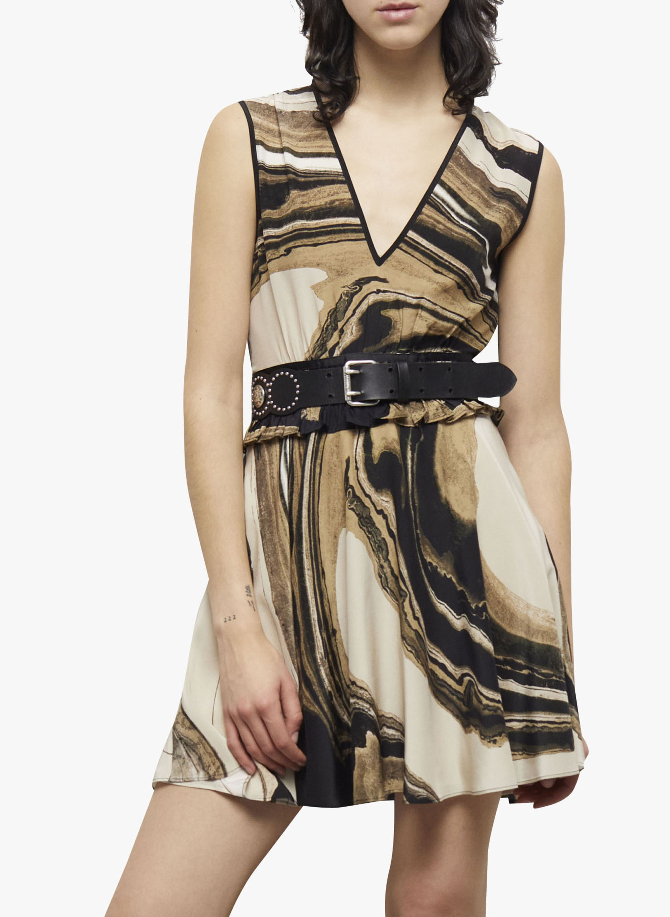 Kurzkleid aus Seide mit Print THE KOOPLES Beige