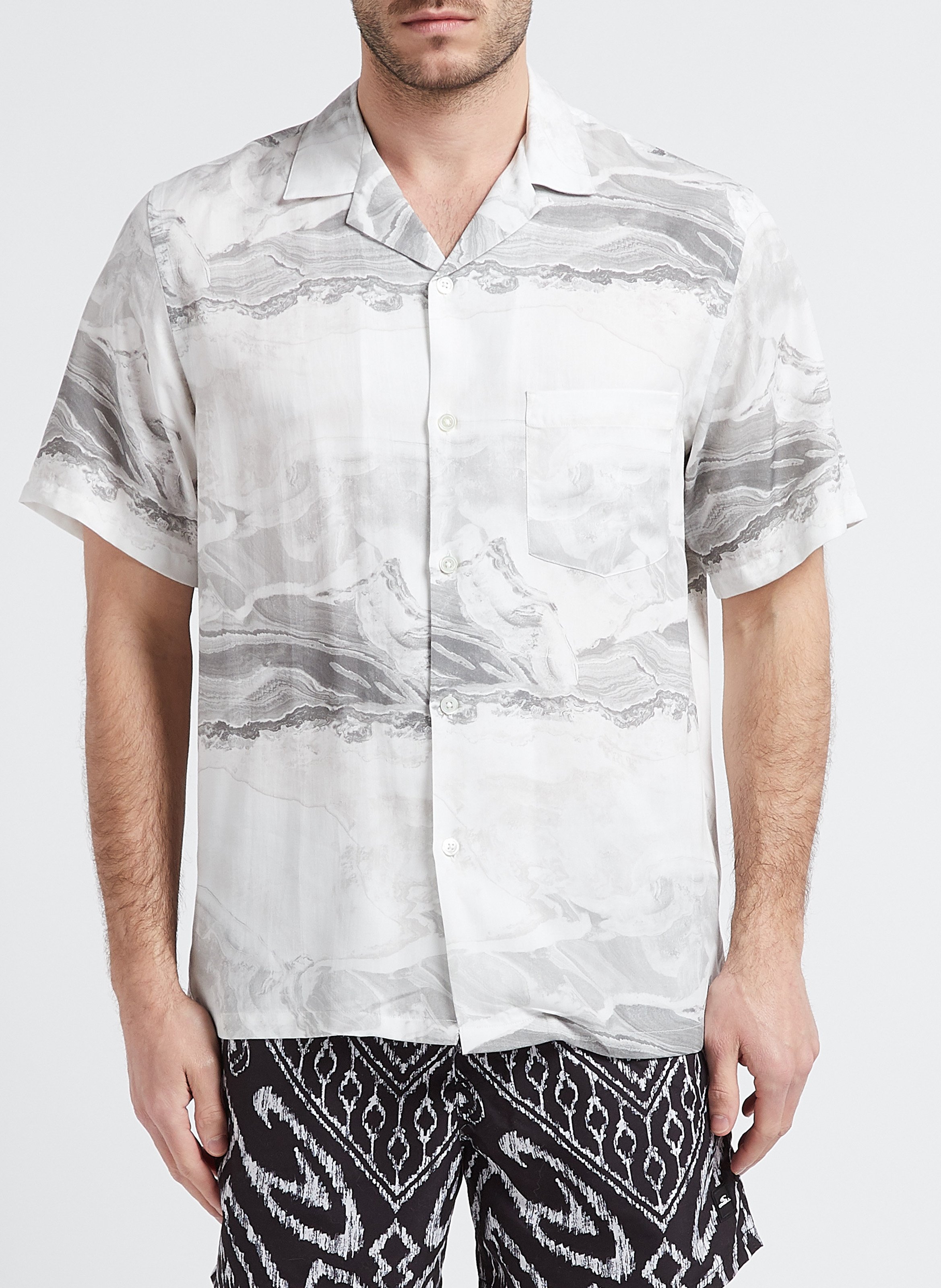 Bluse mit Kuba-Kragen und Print PORTUGUESE FLANNEL Grau