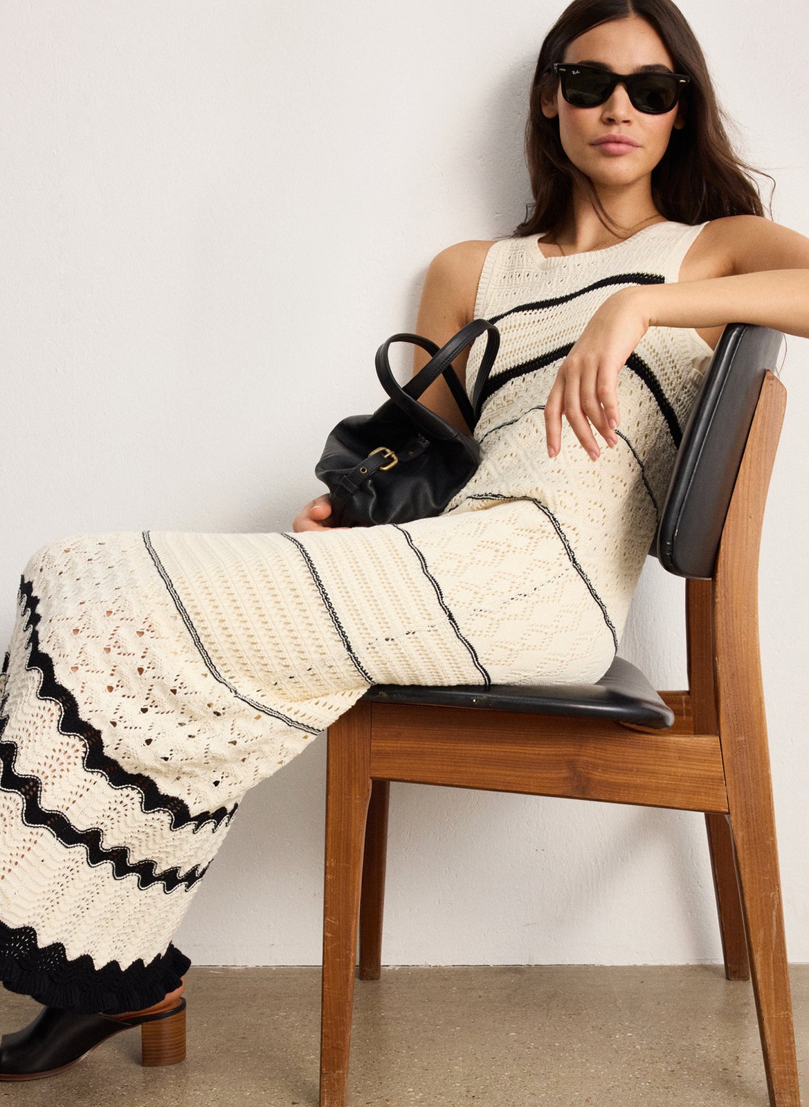 Langes Baumwollkleid mit Rundhalsausschnitt PABLO Beige