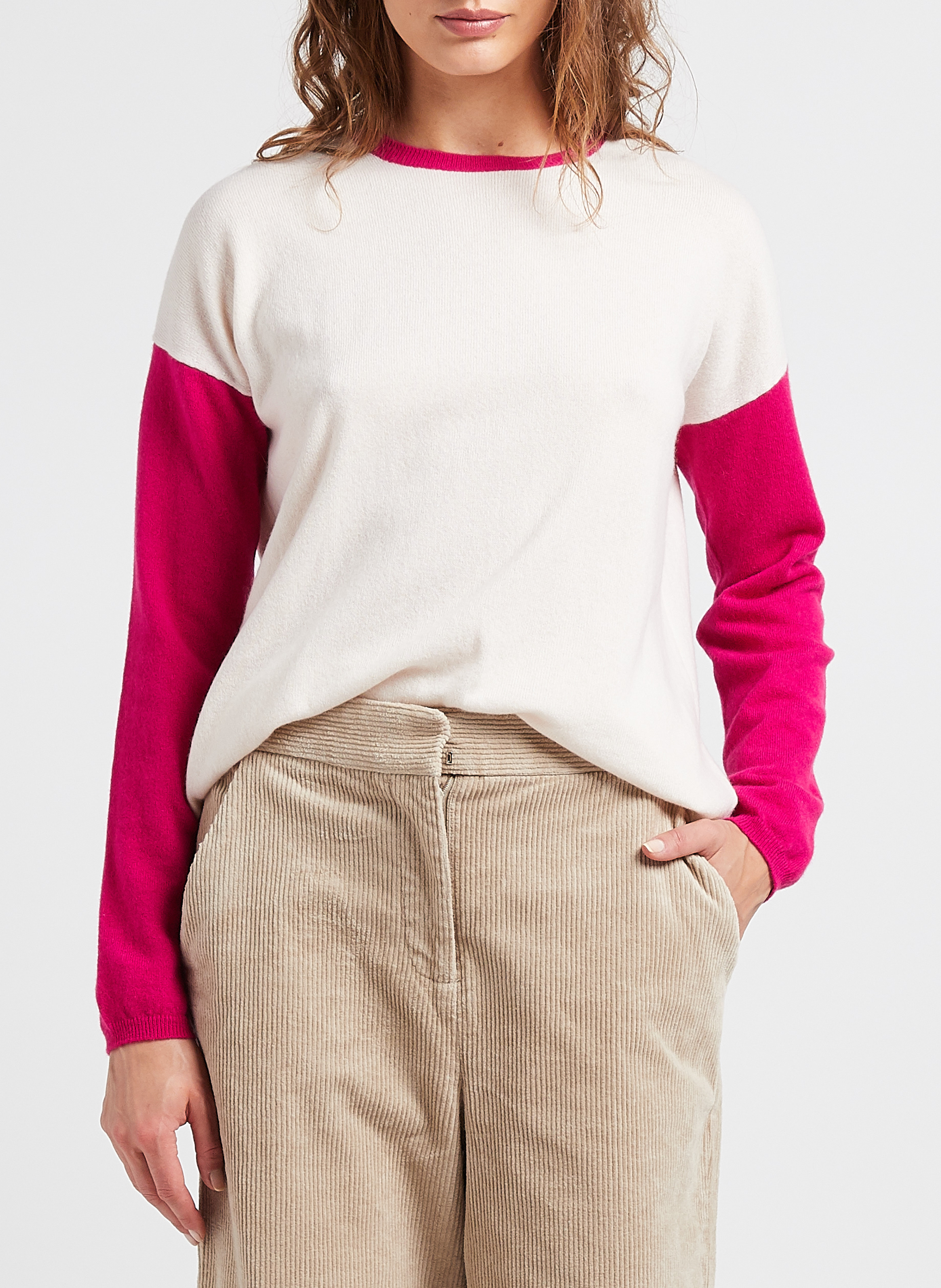 Ruimvallende trui van kasjmier met ronde hals MAJESTIC FILATURES Veelkleurig