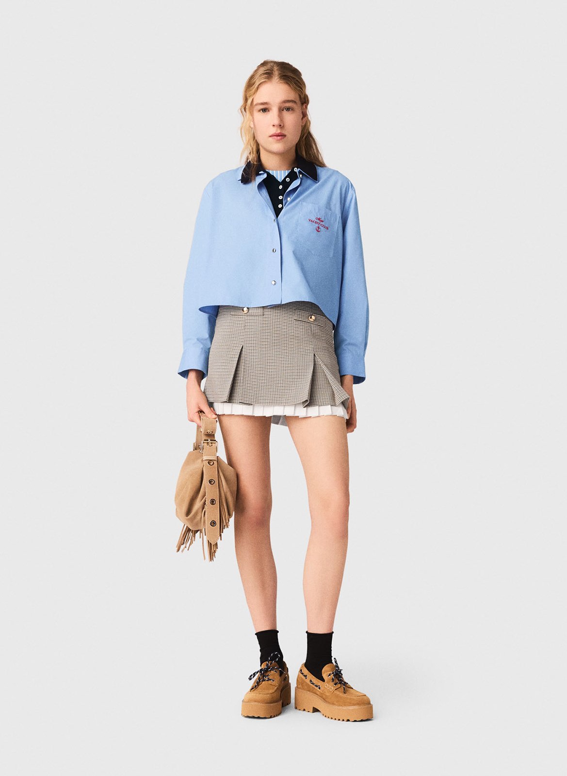 Gerende rok met print  MAJE Bruin