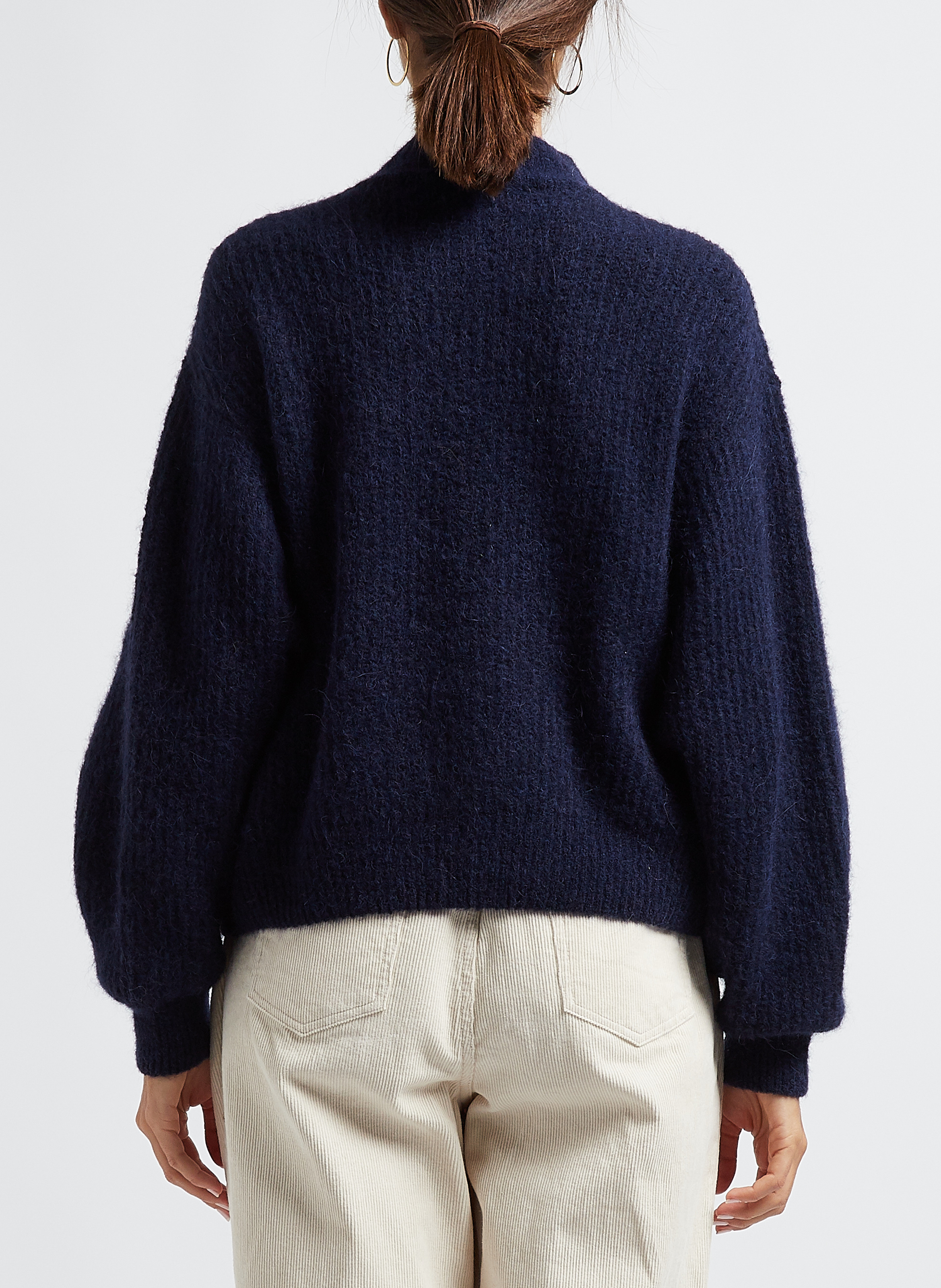 Gebreide trui met opstaande kraag | materiaalblend Blauw