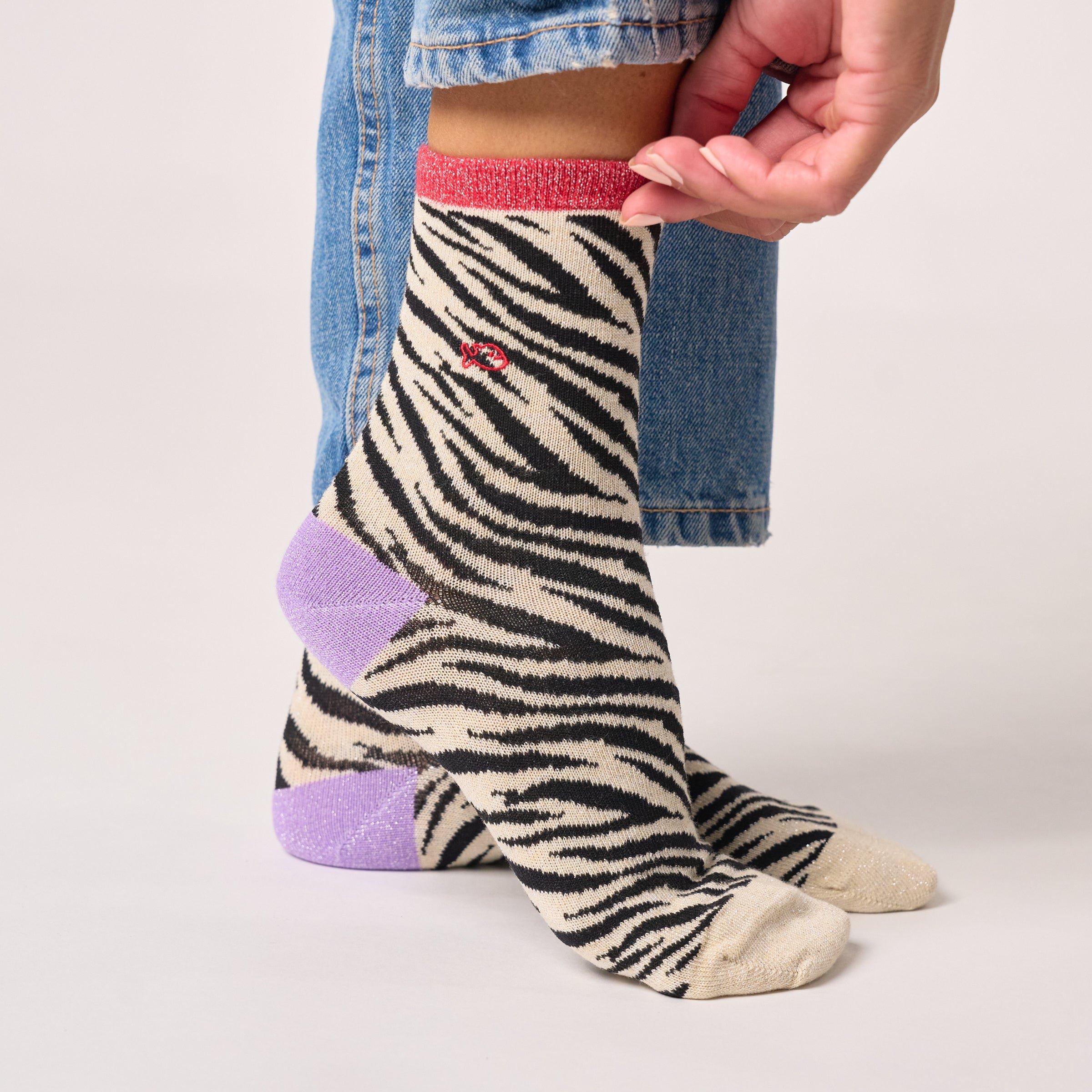 Combed Cotton Zebra Socks Black
