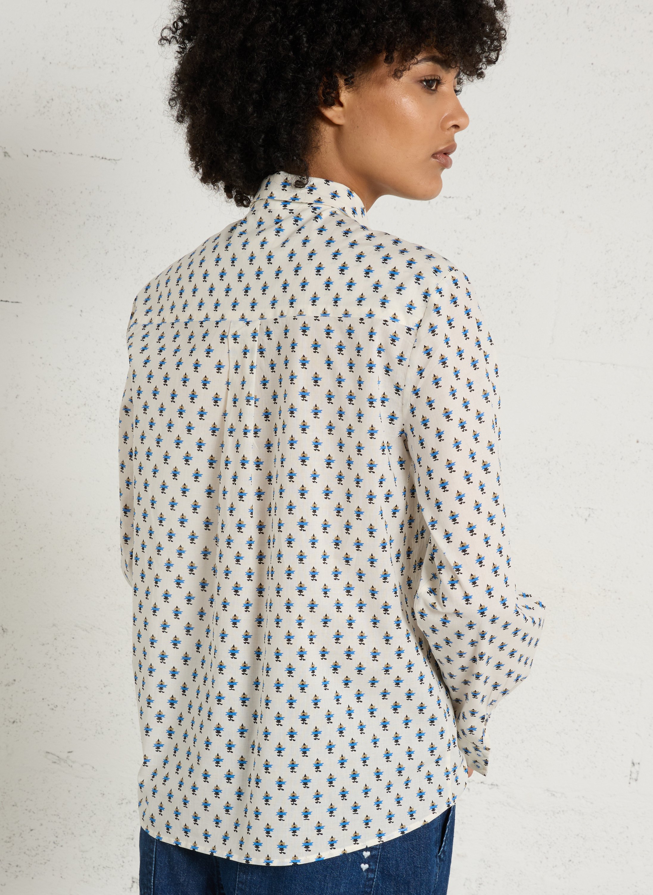 Straight printed cotton shirt with classic collar MAISON 123 White