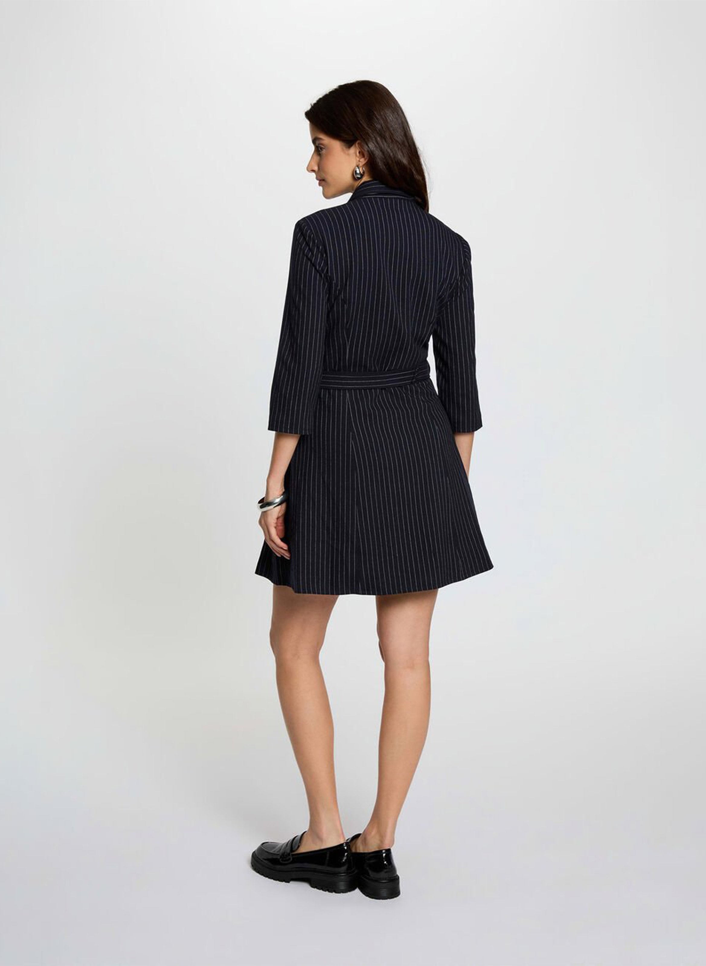 Robe courte cintrée à rayures fines MORGAN Bleu