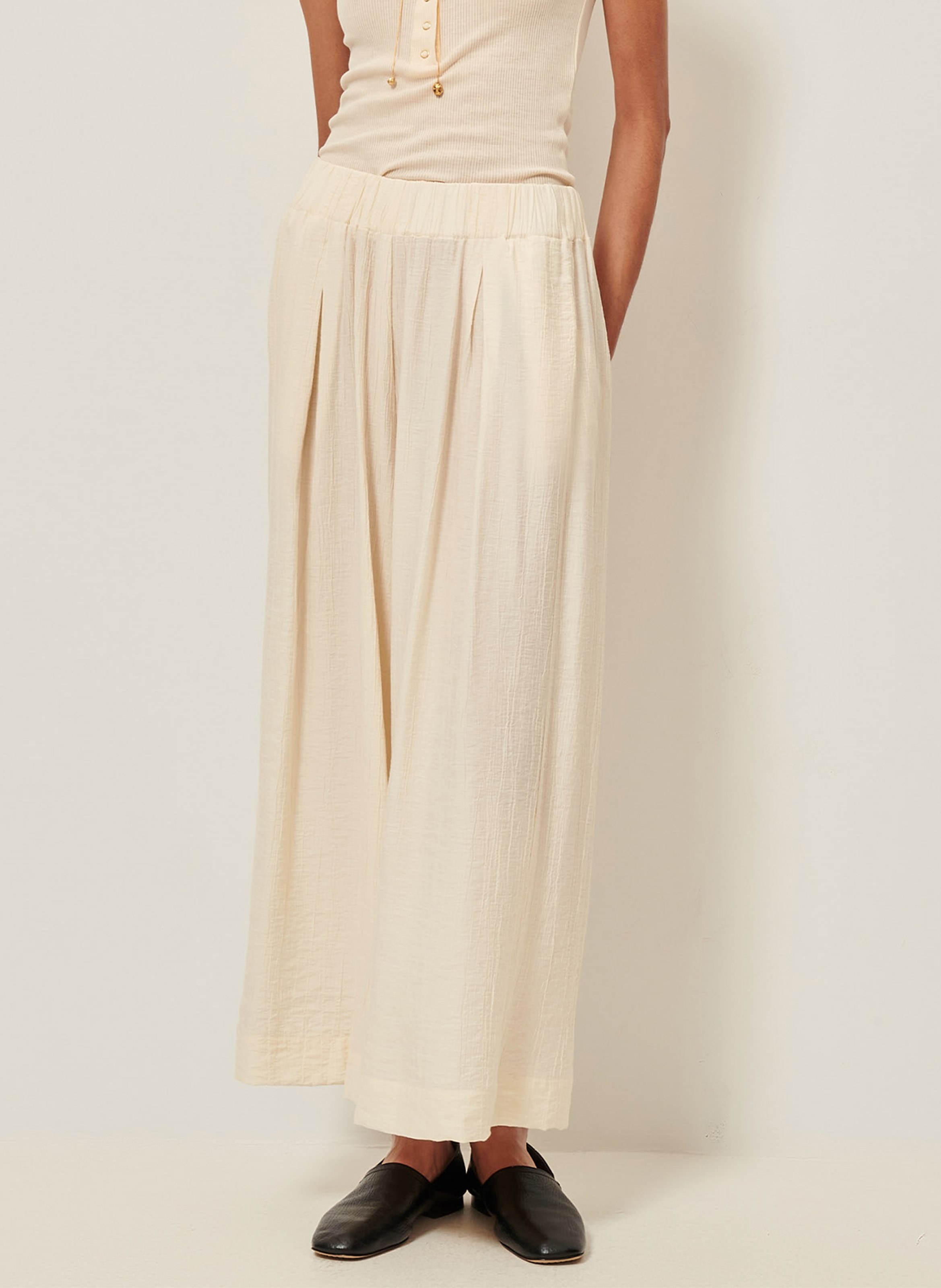 Weite 7/8-Hose aus antikem feinem Leinengewebe SESSUN Beige