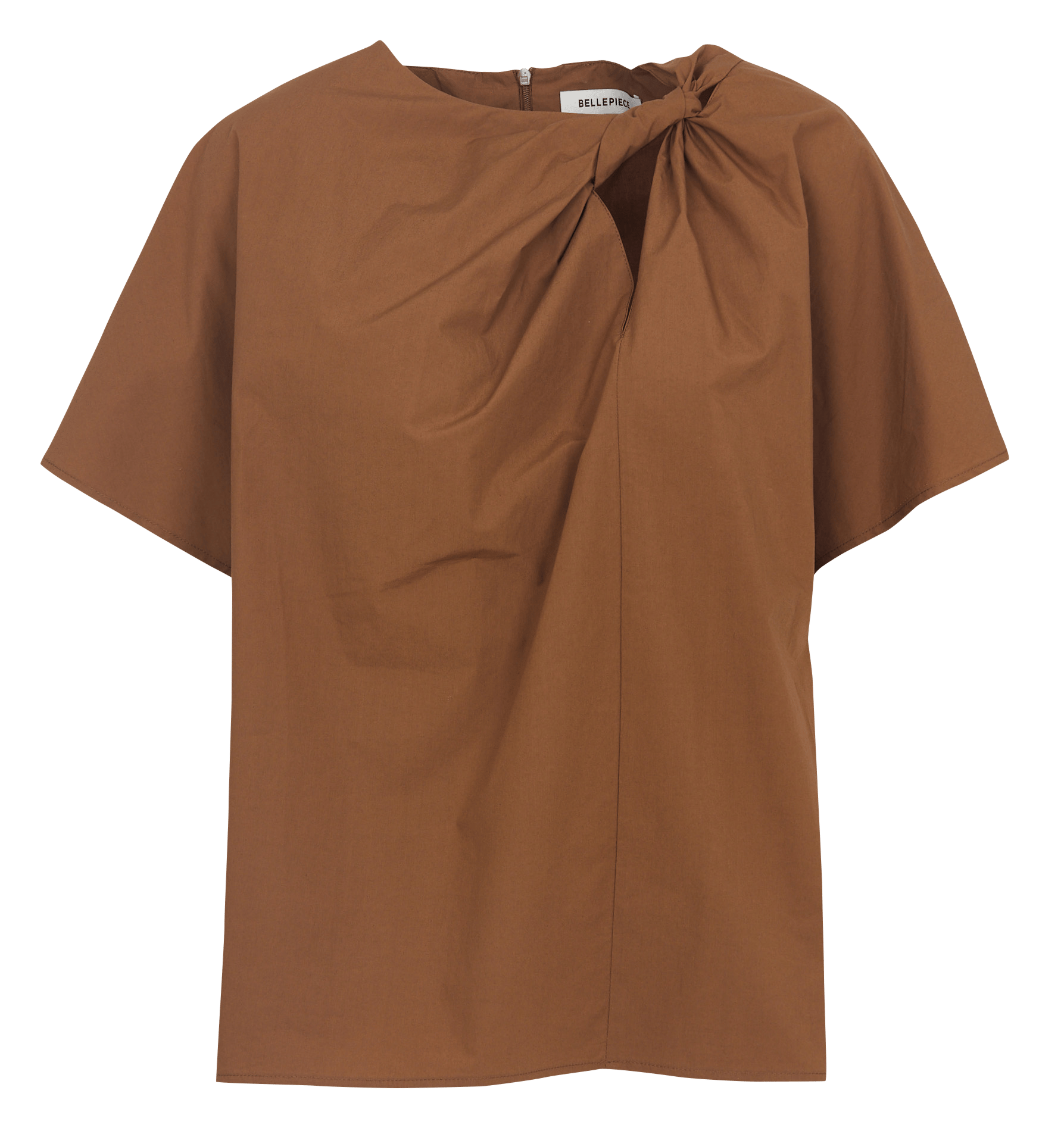 Short-sleeve top with knotted detail BELLEPIECE Brown