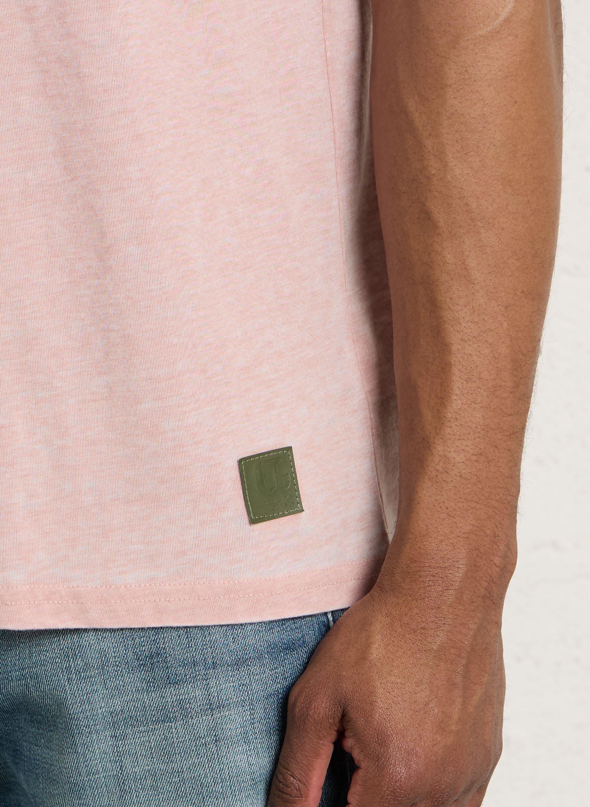 Tee-shirt droit chiné col V LE TEMPS DES CERISES Rose