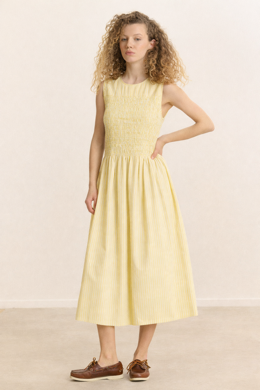Robe longue à rayures smockée GARANCE PARIS Jaune