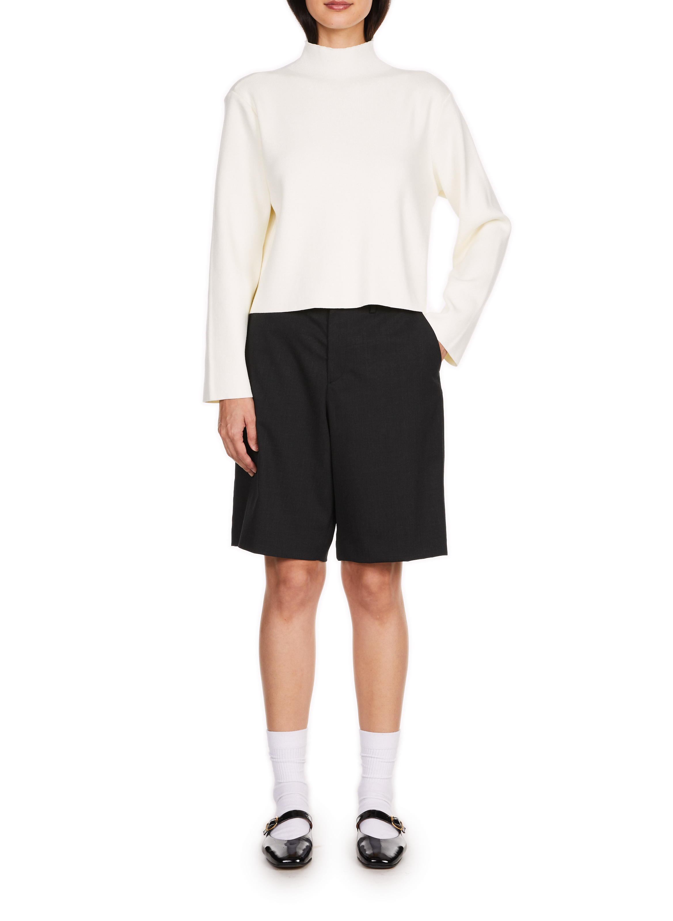 Crop-Pullover mit Stehkragen SAISON 1865 Weiss