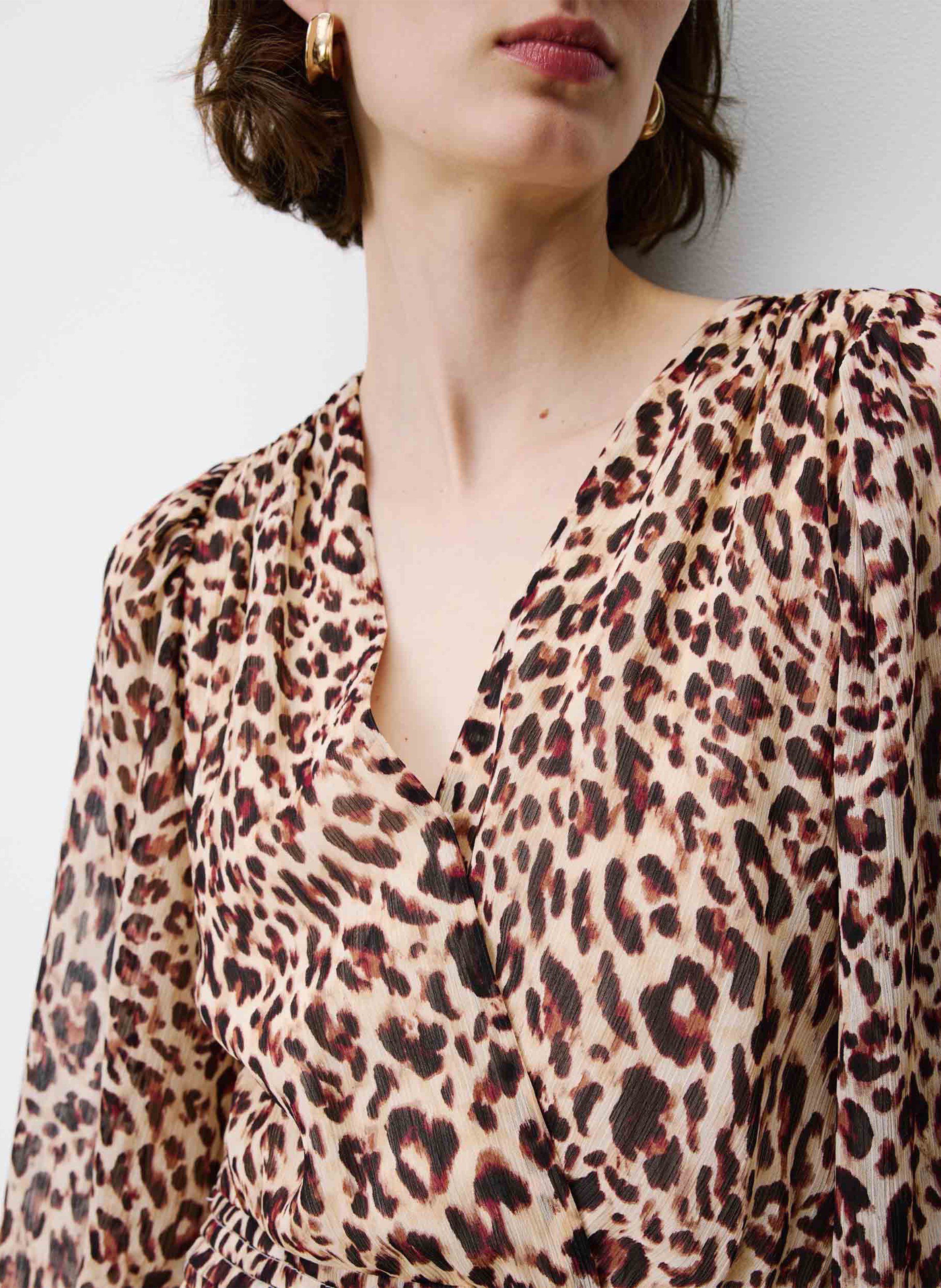 Robe longue col V imprimée GRACE ET MILA Marron