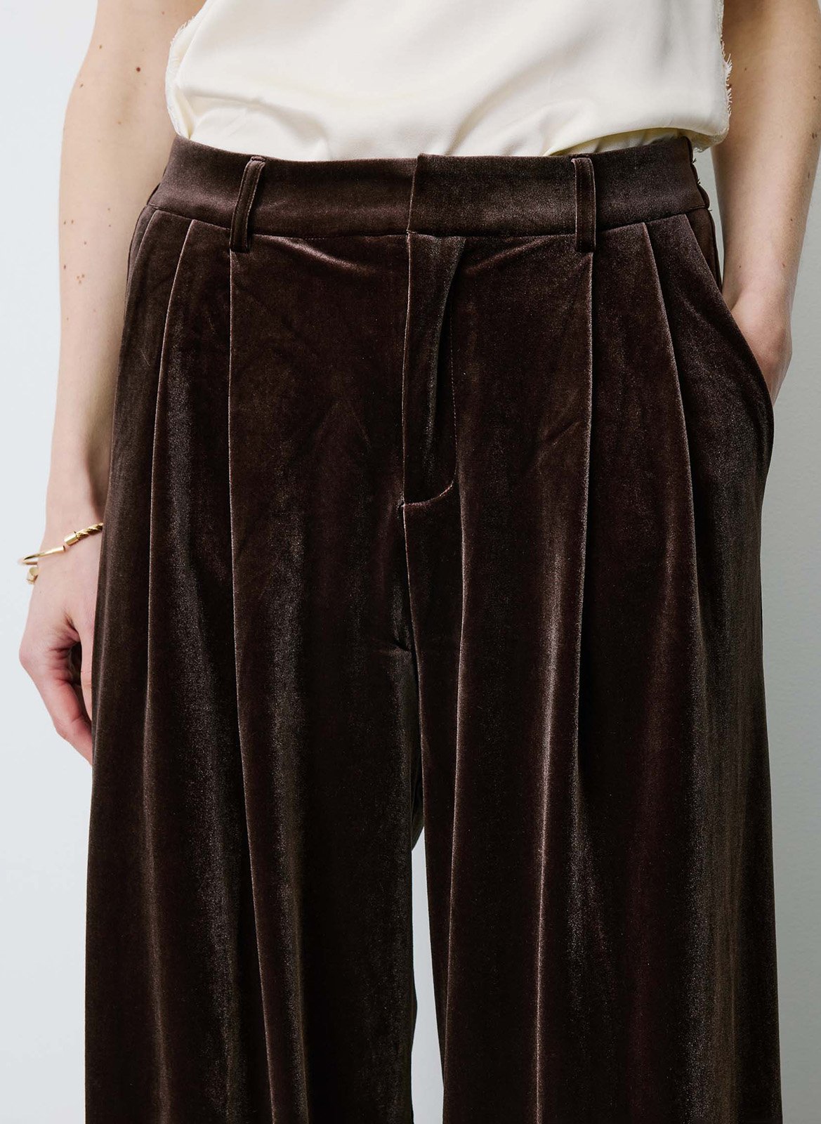 Wijde fluwelen pantalon met plooien | Bruin GRACE ET MILA Dames