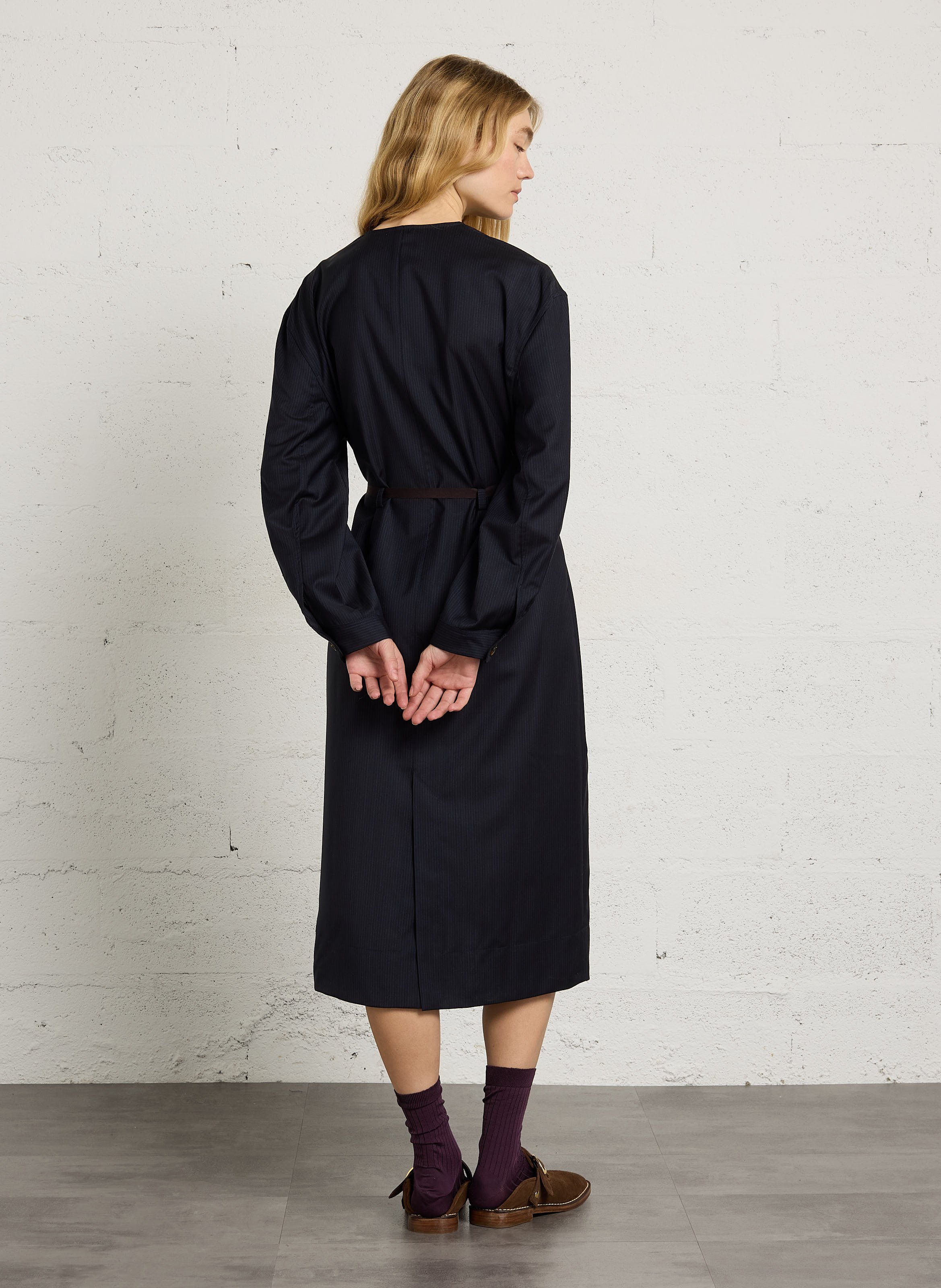 Robe midi col rond en laine SOEUR Bleu