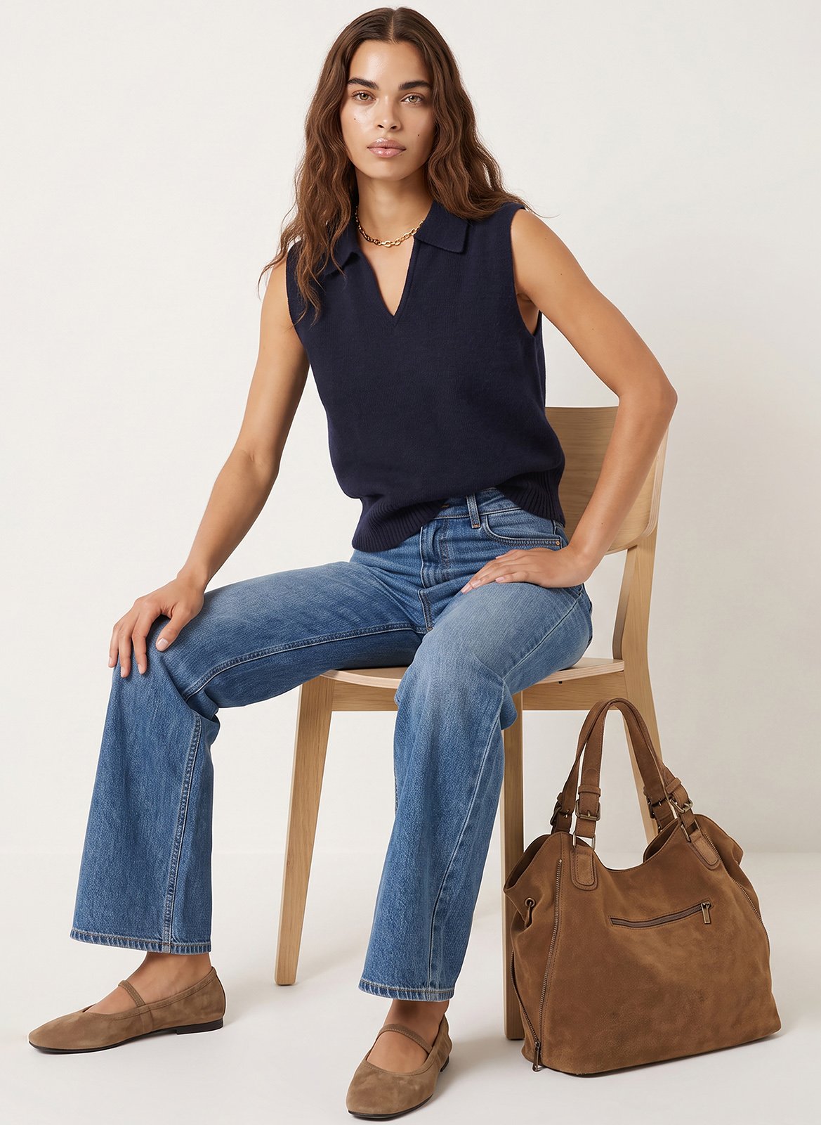 Plain V-neck sleeveless sweater KOOKAI Blue