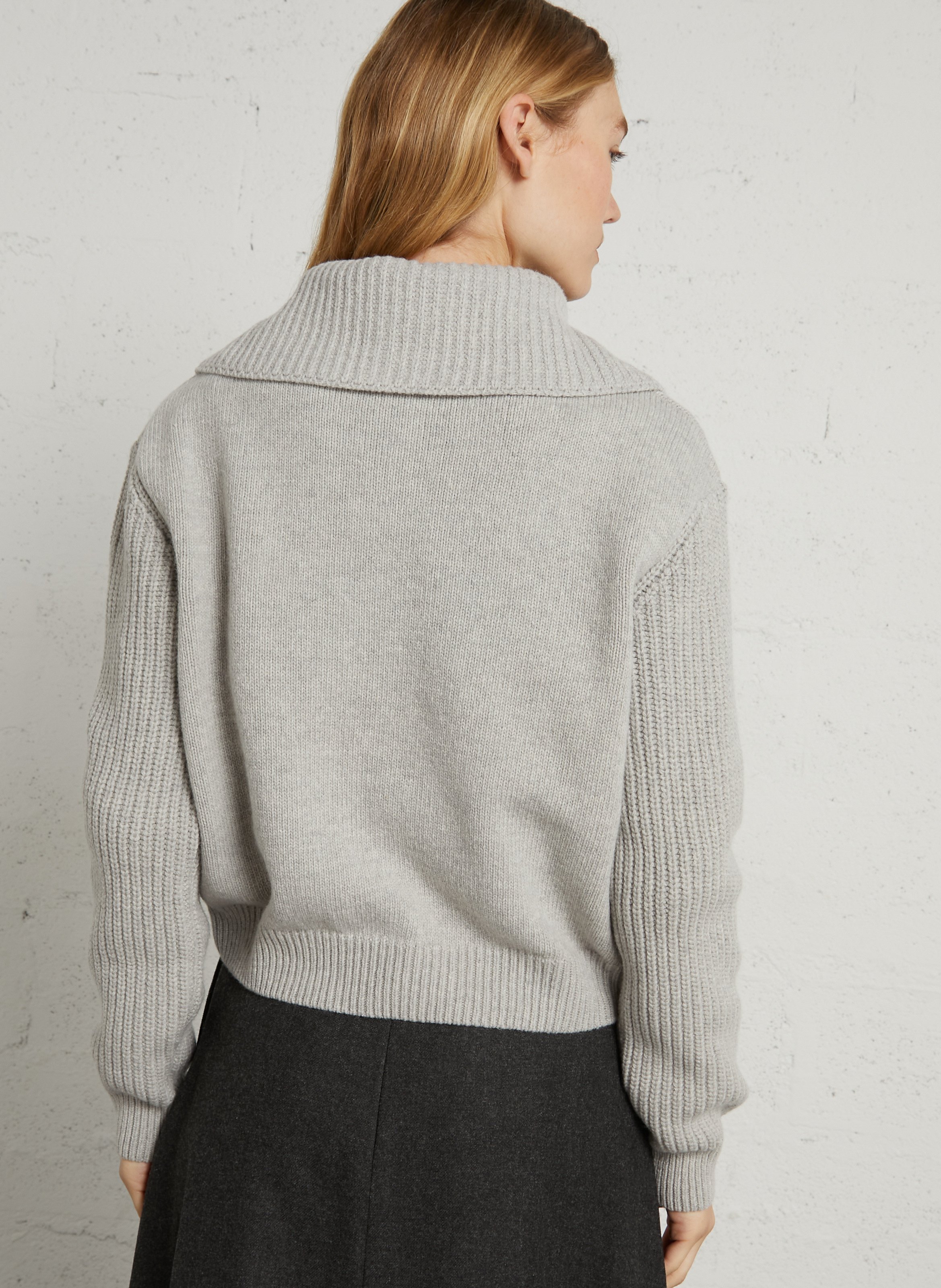 Solid colored wool trucker collar sweater THINKING MU Silver