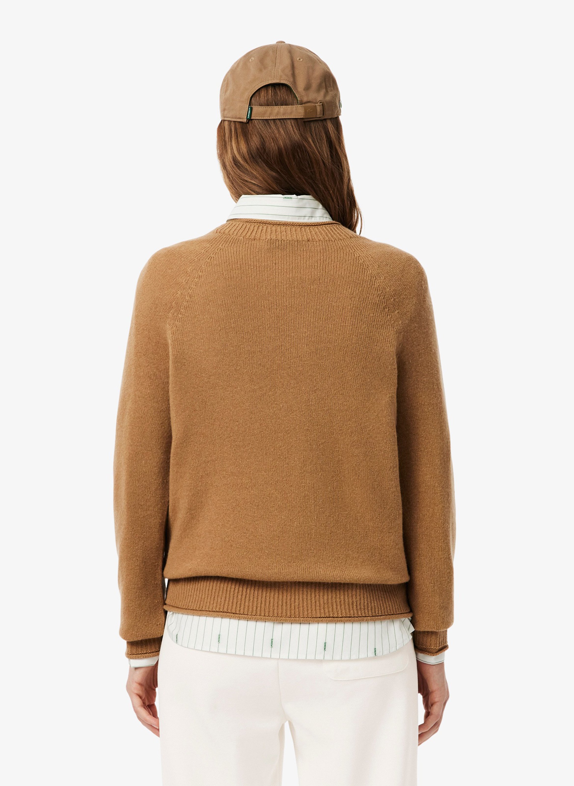 Rechte, wollen trui met ronde hals LACOSTE Bruin