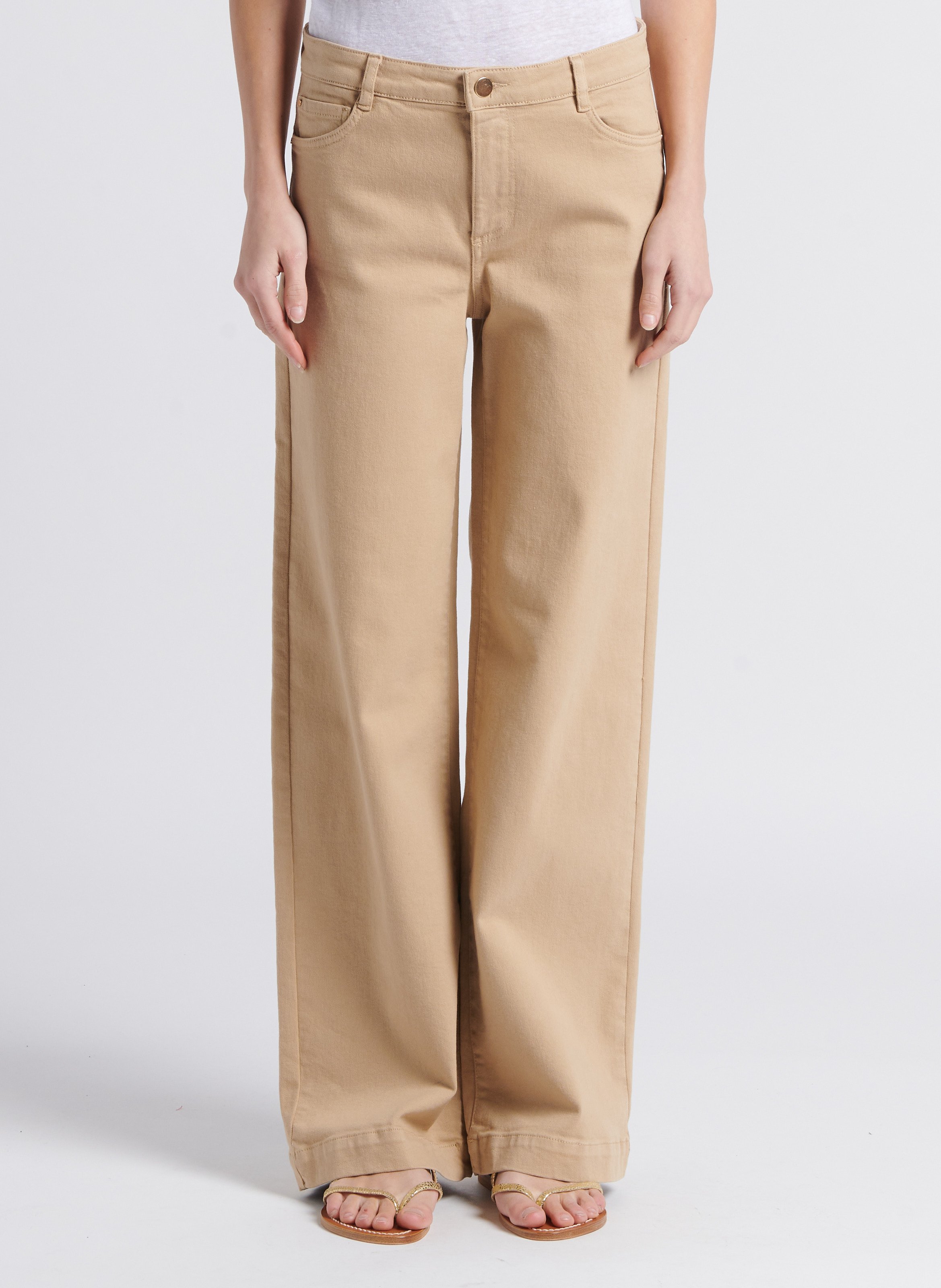 Beige Wide leg stretch cotton jeans