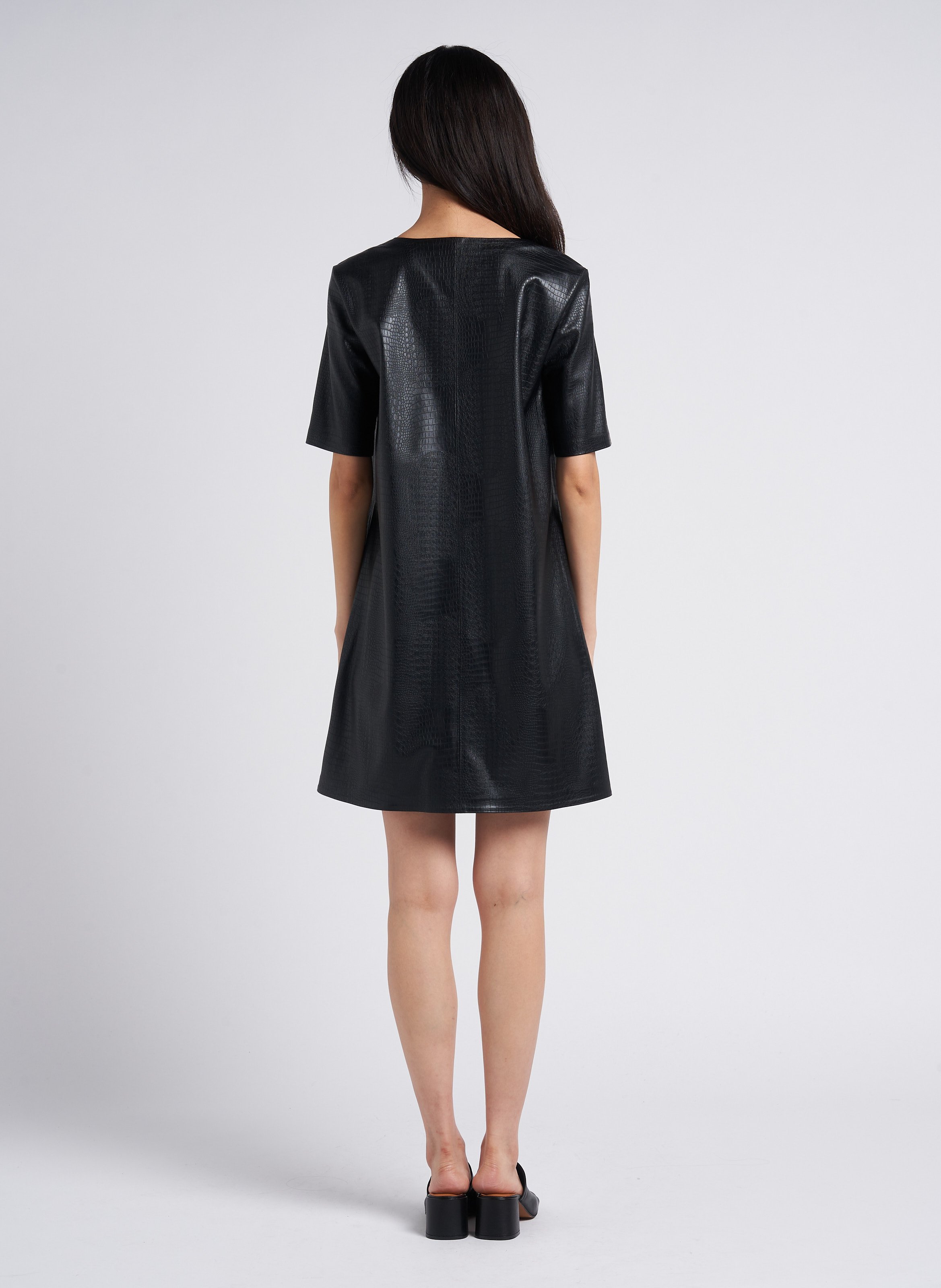 Crocodile-effect short straight dress MAX MARA LEISURE Black