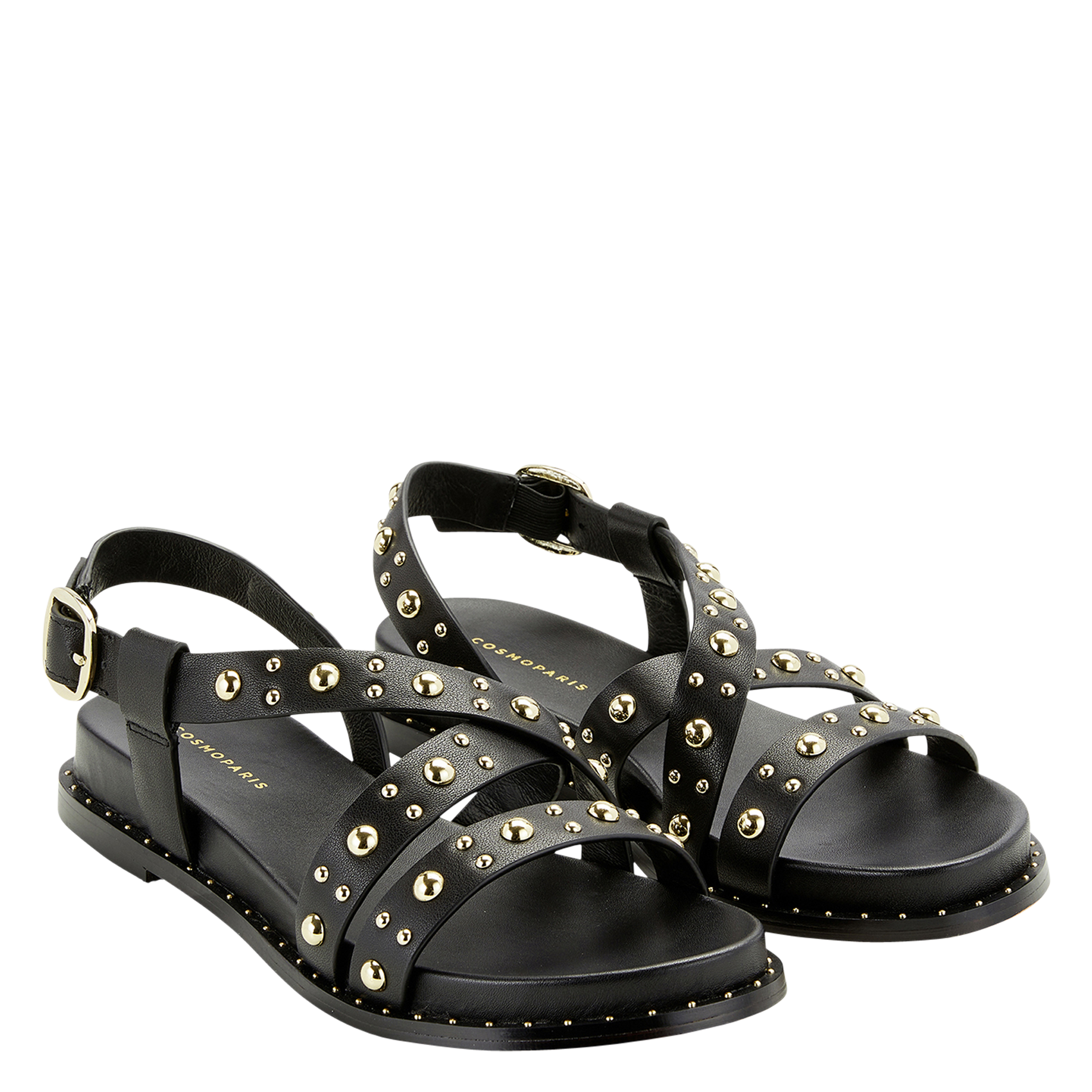 Sandalias planas asimétricas de cuero COSMOPARIS Negro