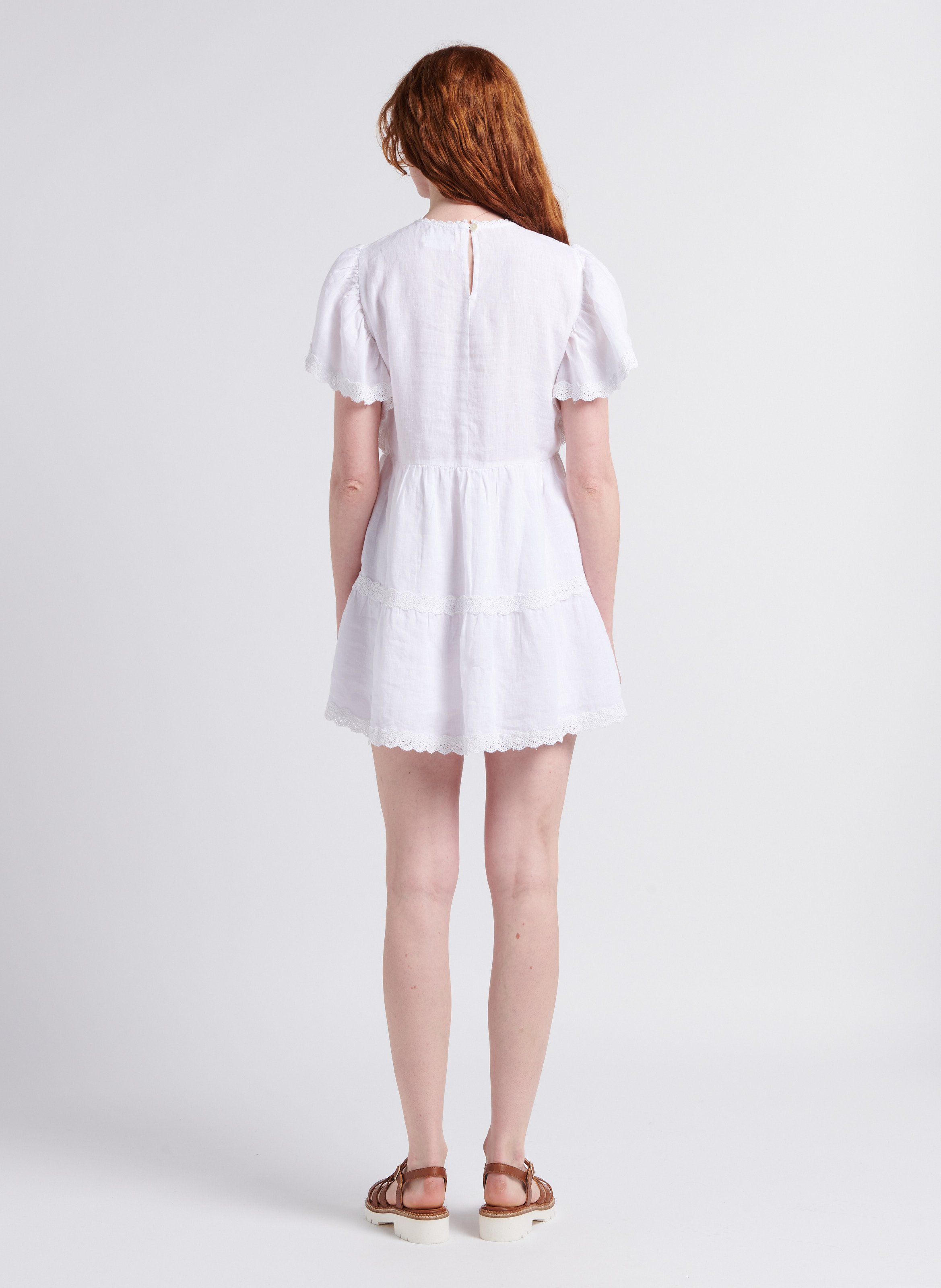 Short straight linen round-neck dress THE NEW SOCIETY White