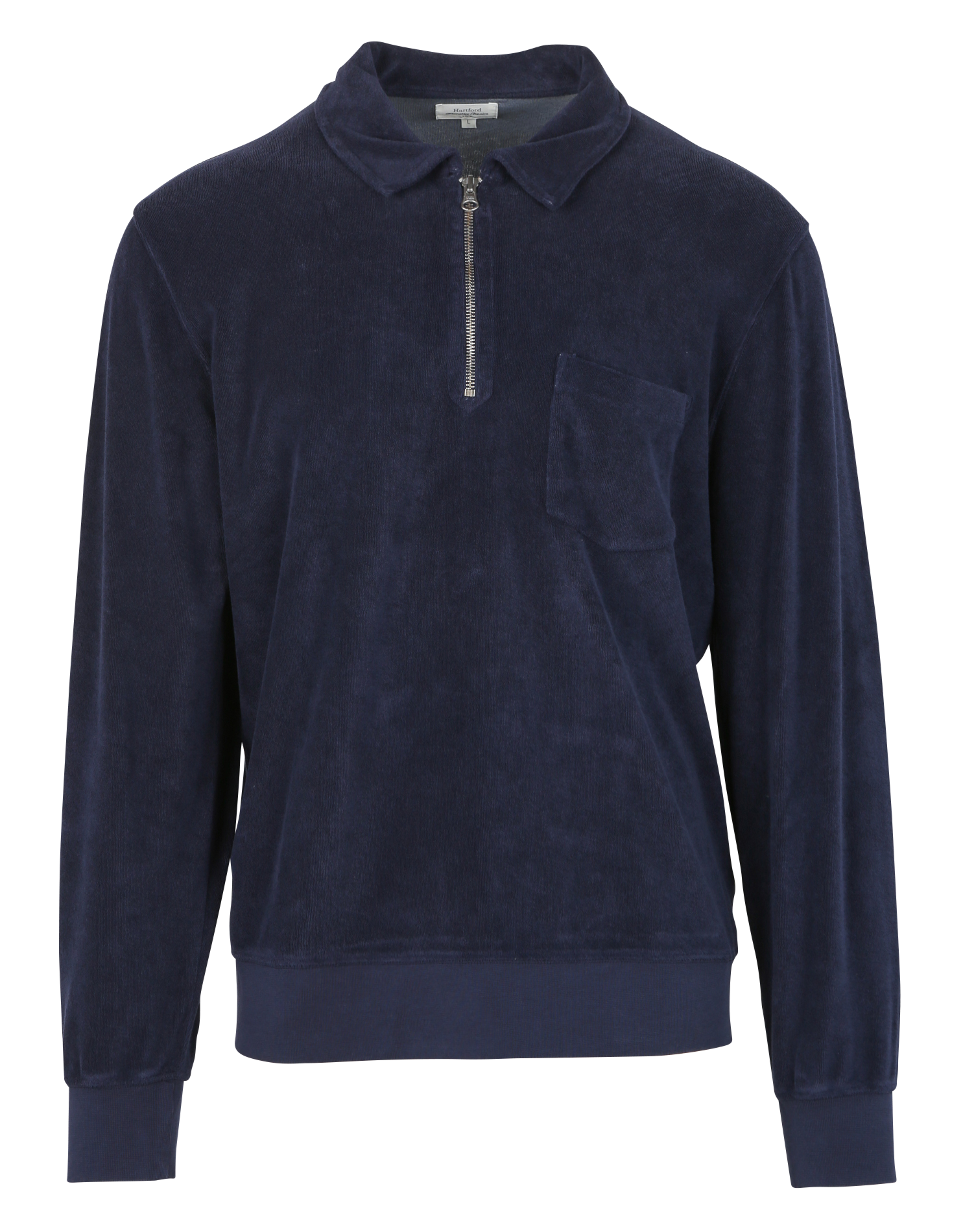 Zipped-neck cotton-blend terry T-shirt HARTFORD Blue