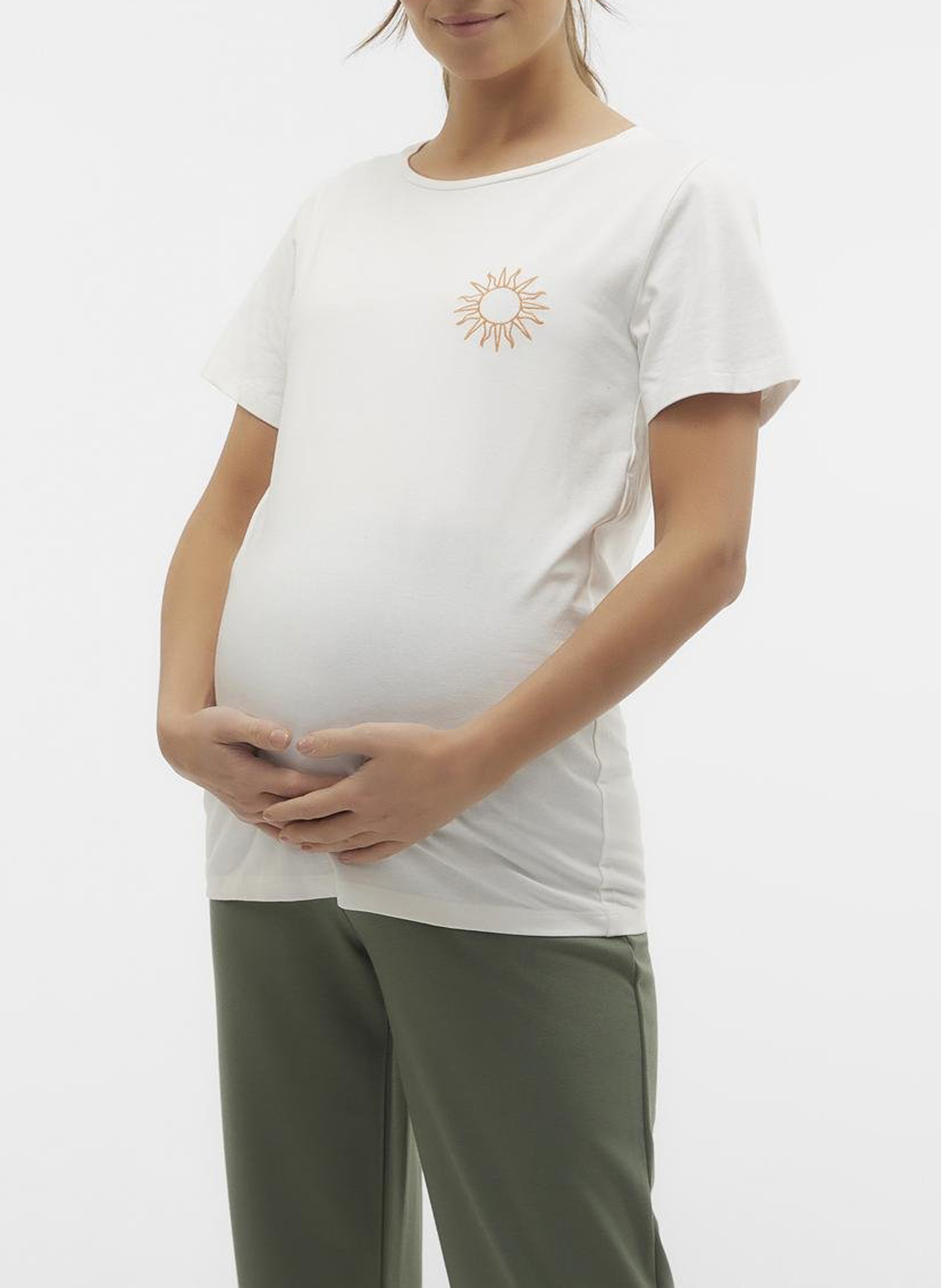 Straight organic cotton-blend round-neck T-shirt MAMALICIOUS White
