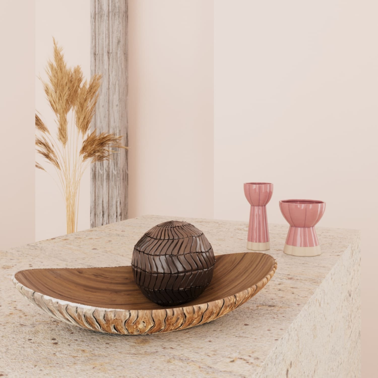 Decorative ball in resin with carved wood effect POTIRON PARIS Brown